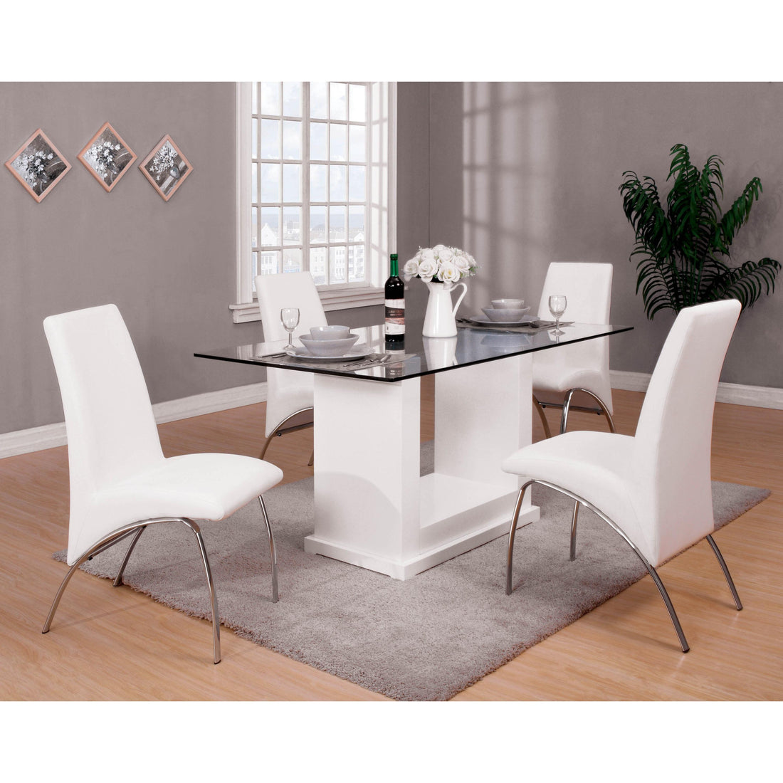  Furniture of America Eva Dining Table with Glass Top and Pedestal Base CM3917T-TABLE IMAGE 1