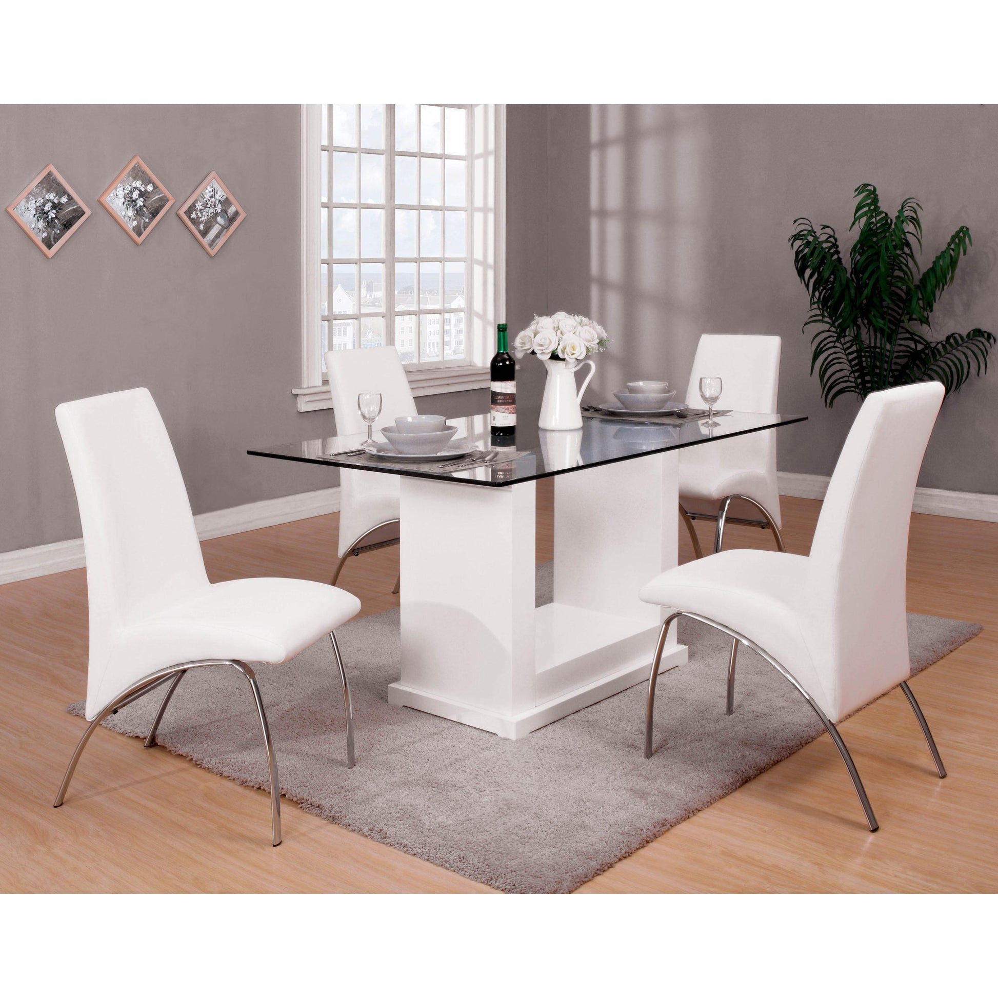  Furniture of America Eva Dining Table with Glass Top and Pedestal Base CM3917T-TABLE IMAGE 2
