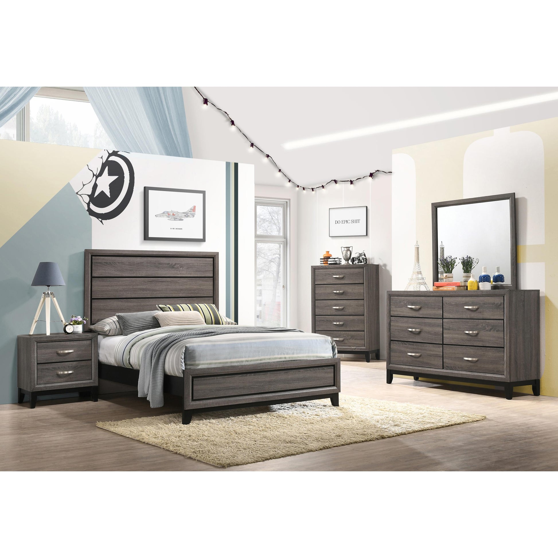  Size_Queen  --  Watson 212421Q Wood Queen Panel Bed - Grey Oak IMAGE 7