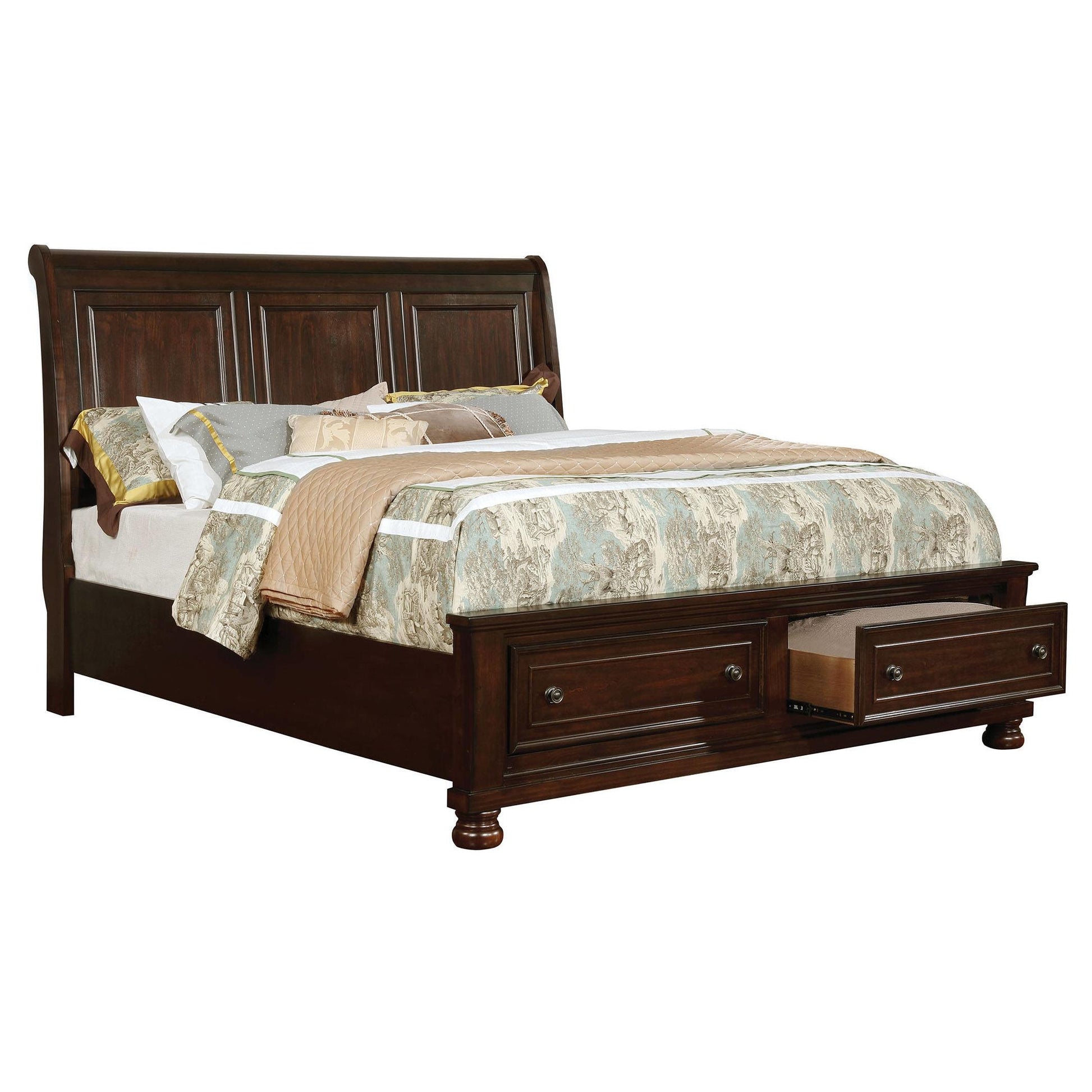  Color_Brown Cherry  Size_Queen  -- Castor CM7590CH-Q Queen Bed IMAGE 1