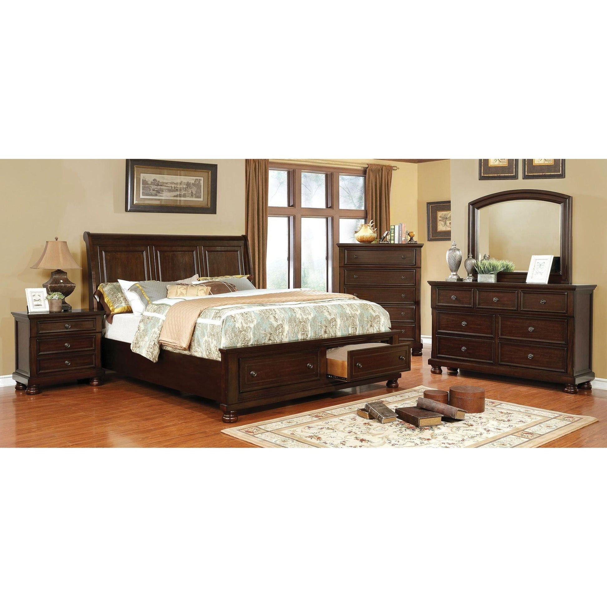  Color_Brown Cherry  Size_Queen  -- Castor CM7590CH-Q Queen Bed IMAGE 4