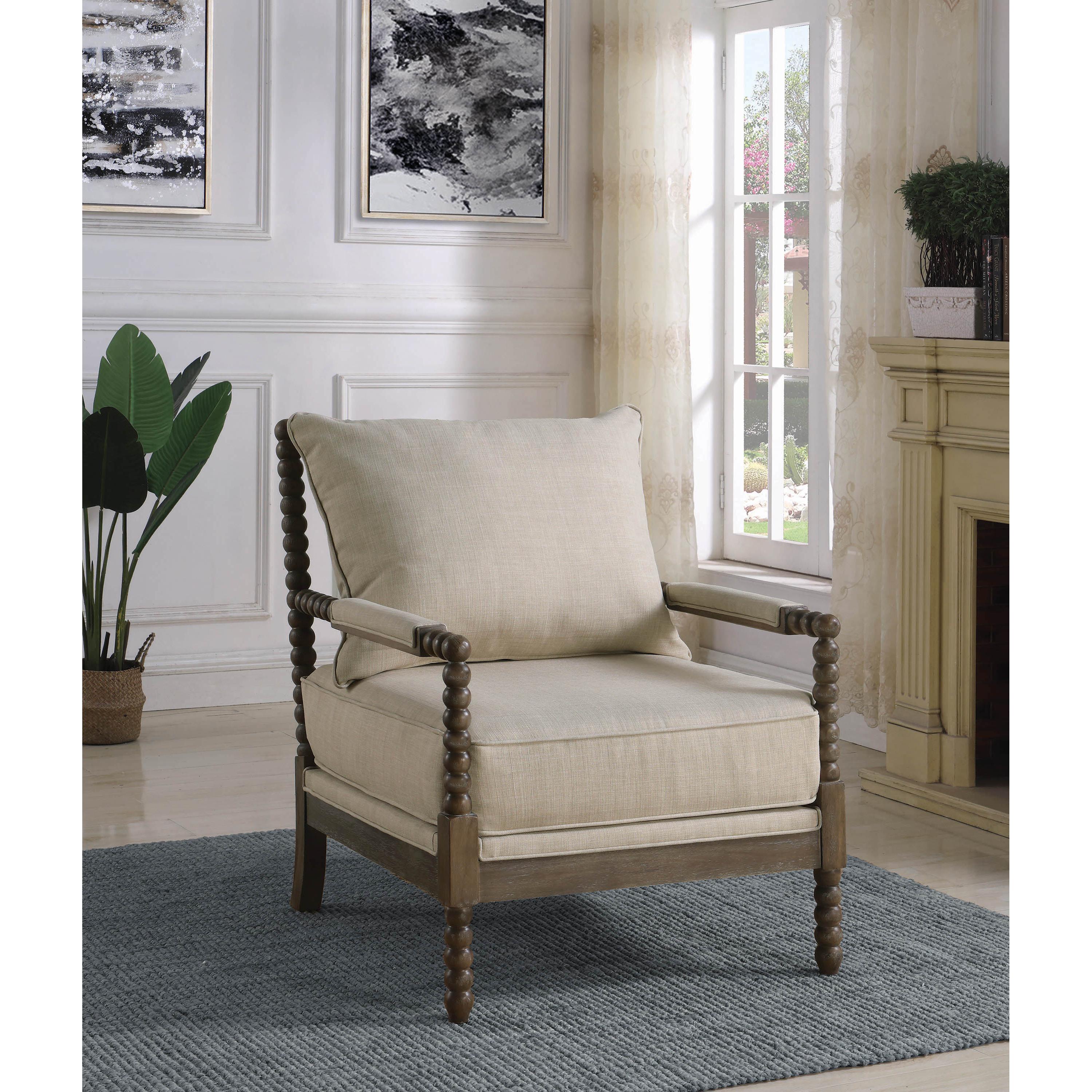  Coaster Furniture Blanchett 905362 Upholstered Bobbin Accent Chair - Beige and Natural IMAGE 7
