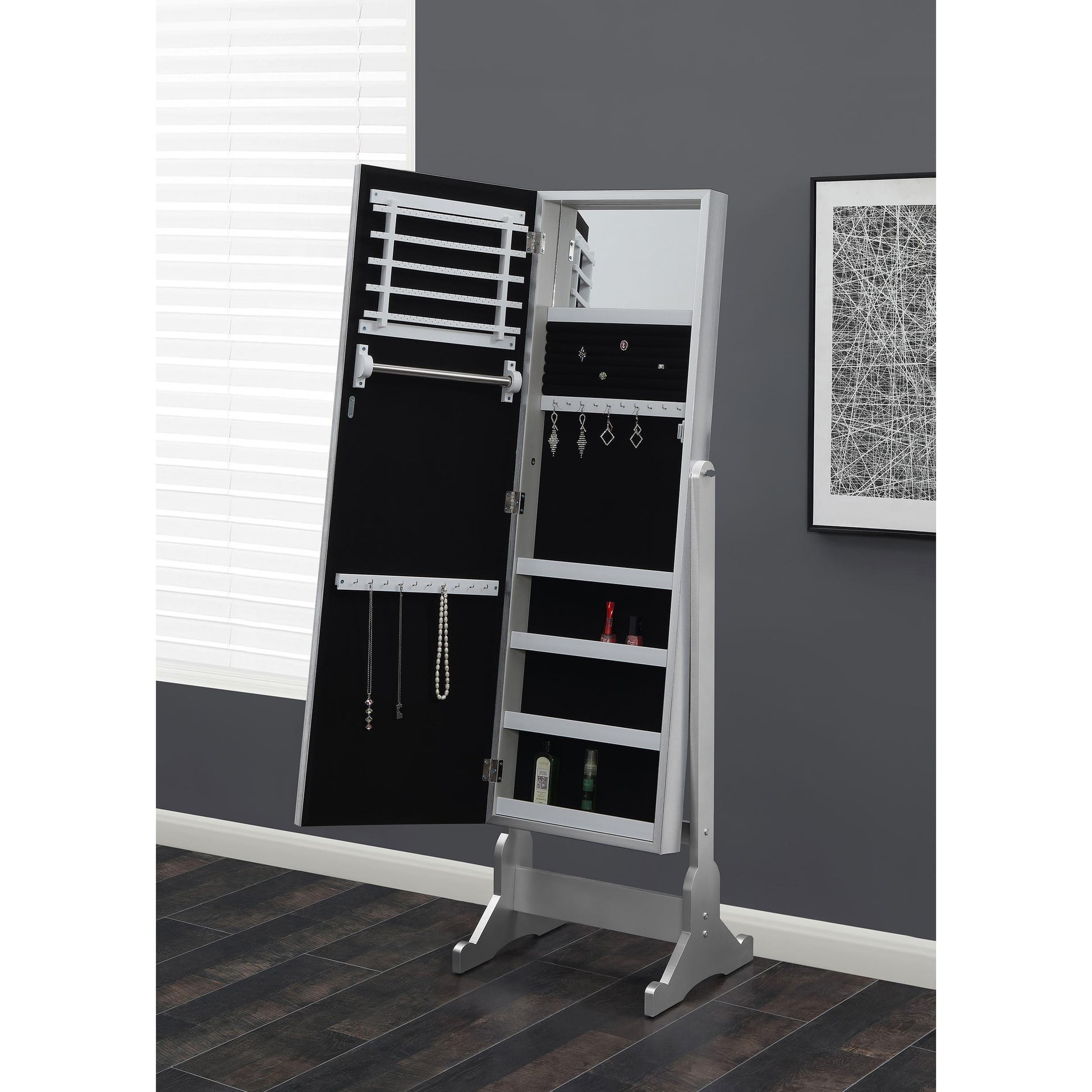  Coaster Furniture Moore 951017 Cheval Mirror with Jewelry Storage - Silver IMAGE 12