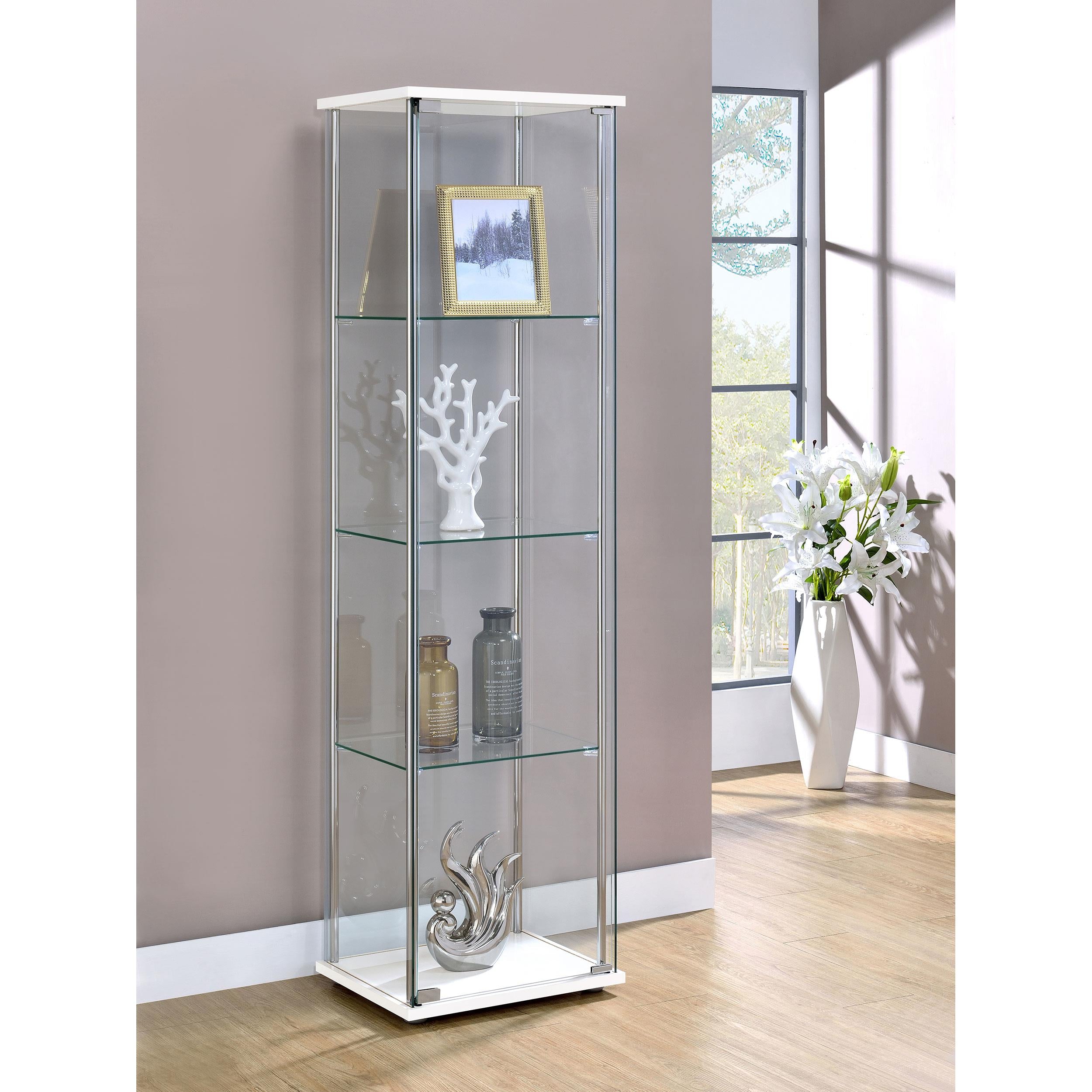  Coaster Furniture Bellatrix 951072 4-shelf Clear Glass Curio Cabinet - White IMAGE 9