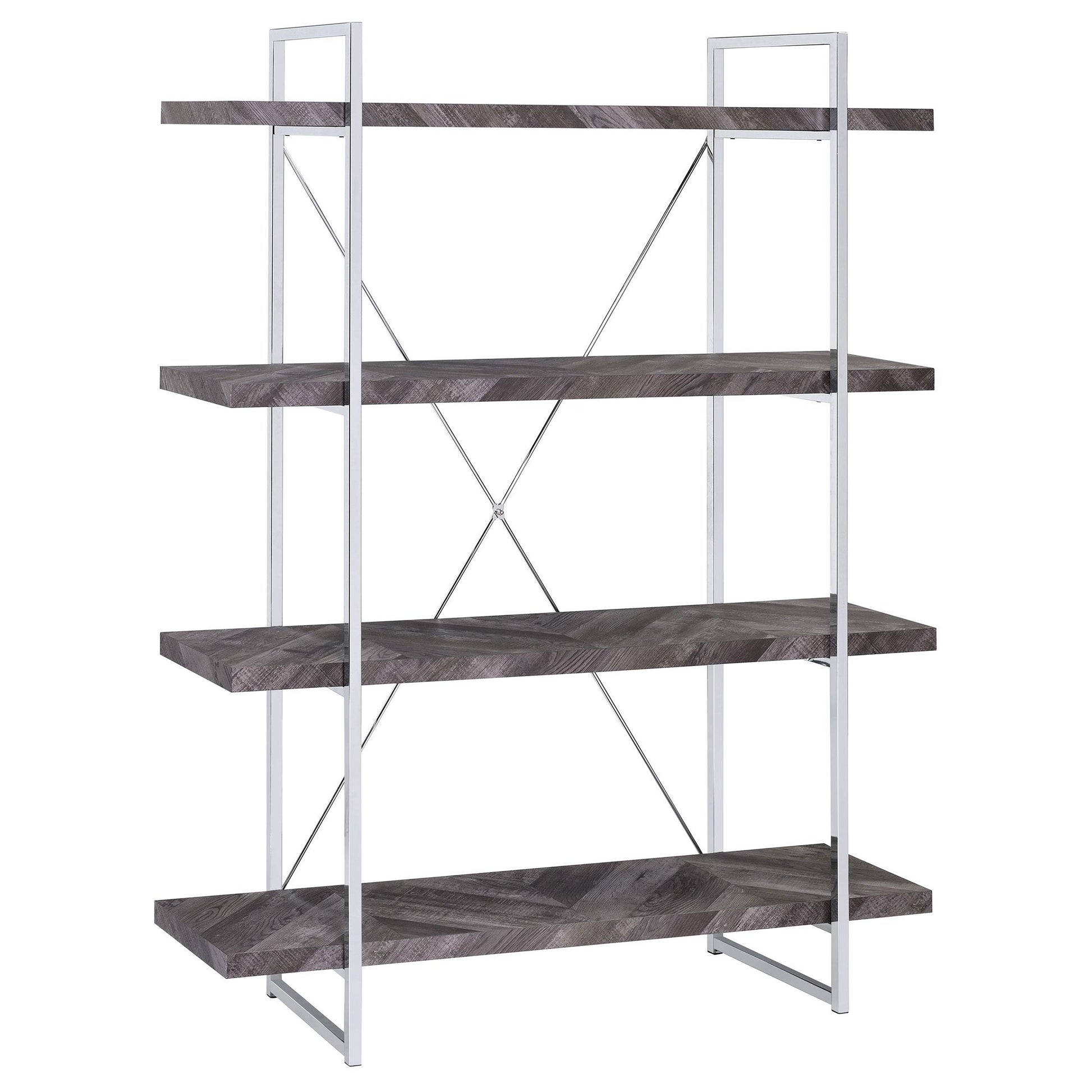  Coaster Furniture Grimma 802613 63-inch 4-shelf Bookshelf - Rustic Grey and Chrome IMAGE 1