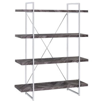  Coaster Furniture Grimma 802613 63-inch 4-shelf Bookshelf - Rustic Grey and Chrome IMAGE 1