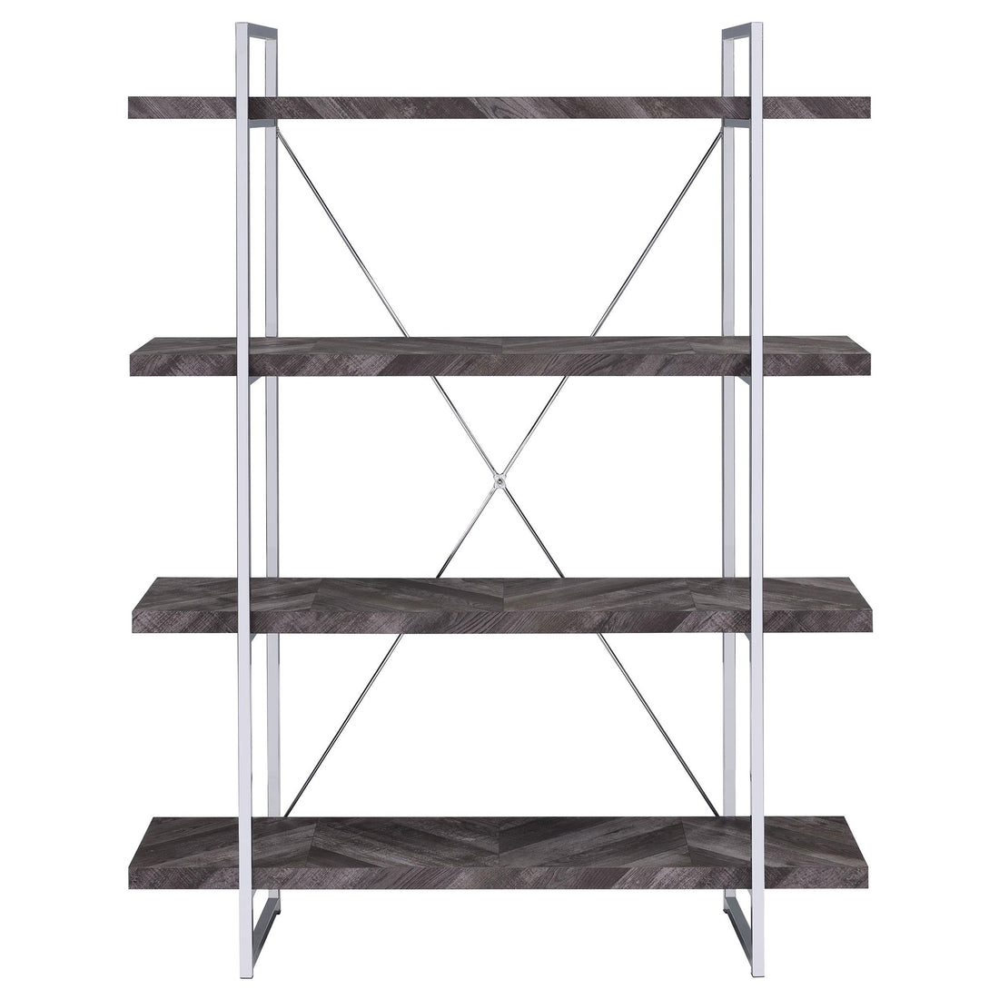  Coaster Furniture Grimma 802613 63-inch 4-shelf Bookshelf - Rustic Grey and Chrome IMAGE 1