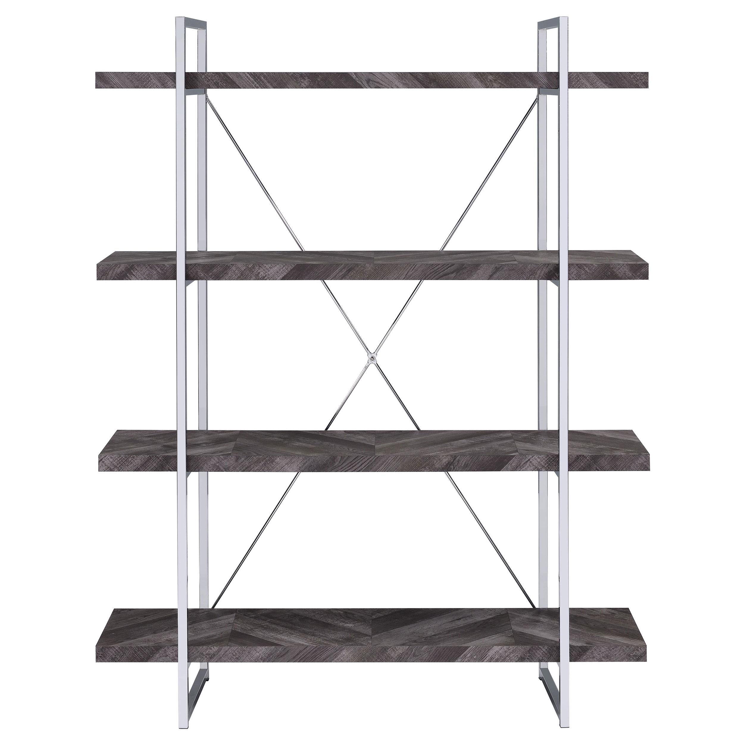  Coaster Furniture Grimma 802613 63-inch 4-shelf Bookshelf - Rustic Grey and Chrome IMAGE 2