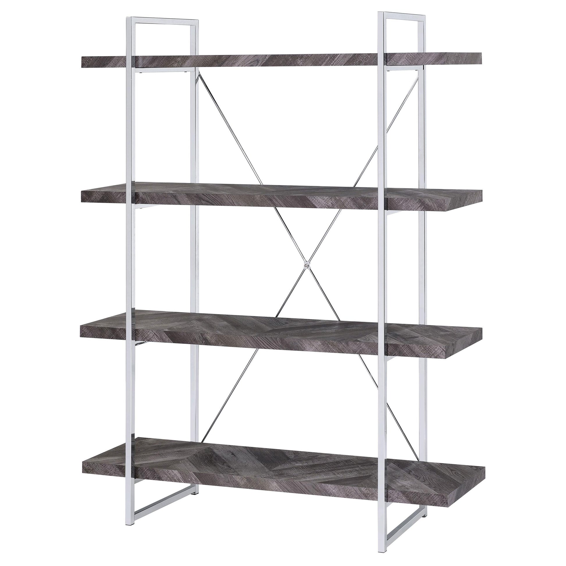  Coaster Furniture Grimma 802613 63-inch 4-shelf Bookshelf - Rustic Grey and Chrome IMAGE 3