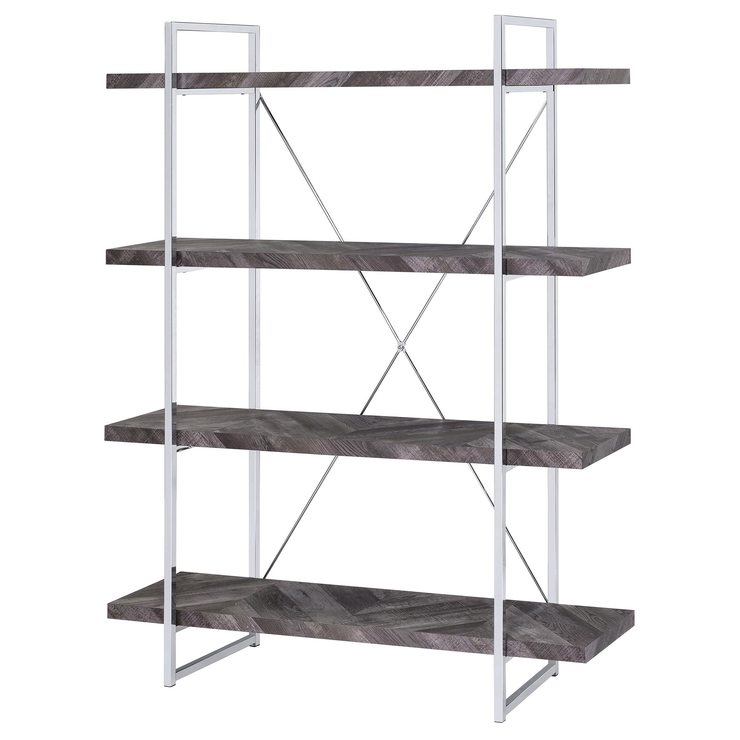  Coaster Furniture Grimma 802613 63-inch 4-shelf Bookshelf - Rustic Grey and Chrome IMAGE 3