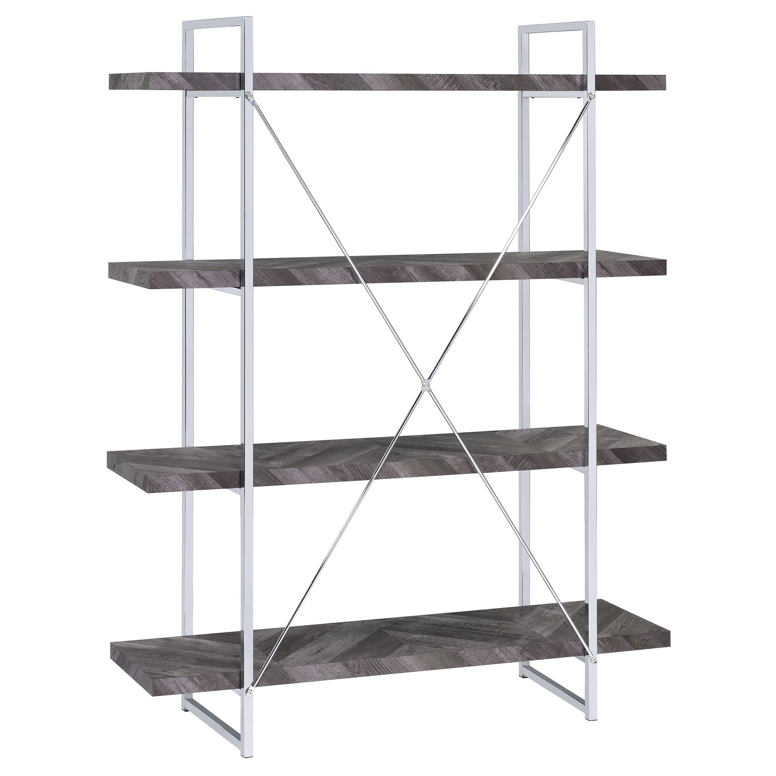  Coaster Furniture Grimma 802613 63-inch 4-shelf Bookshelf - Rustic Grey and Chrome IMAGE 5