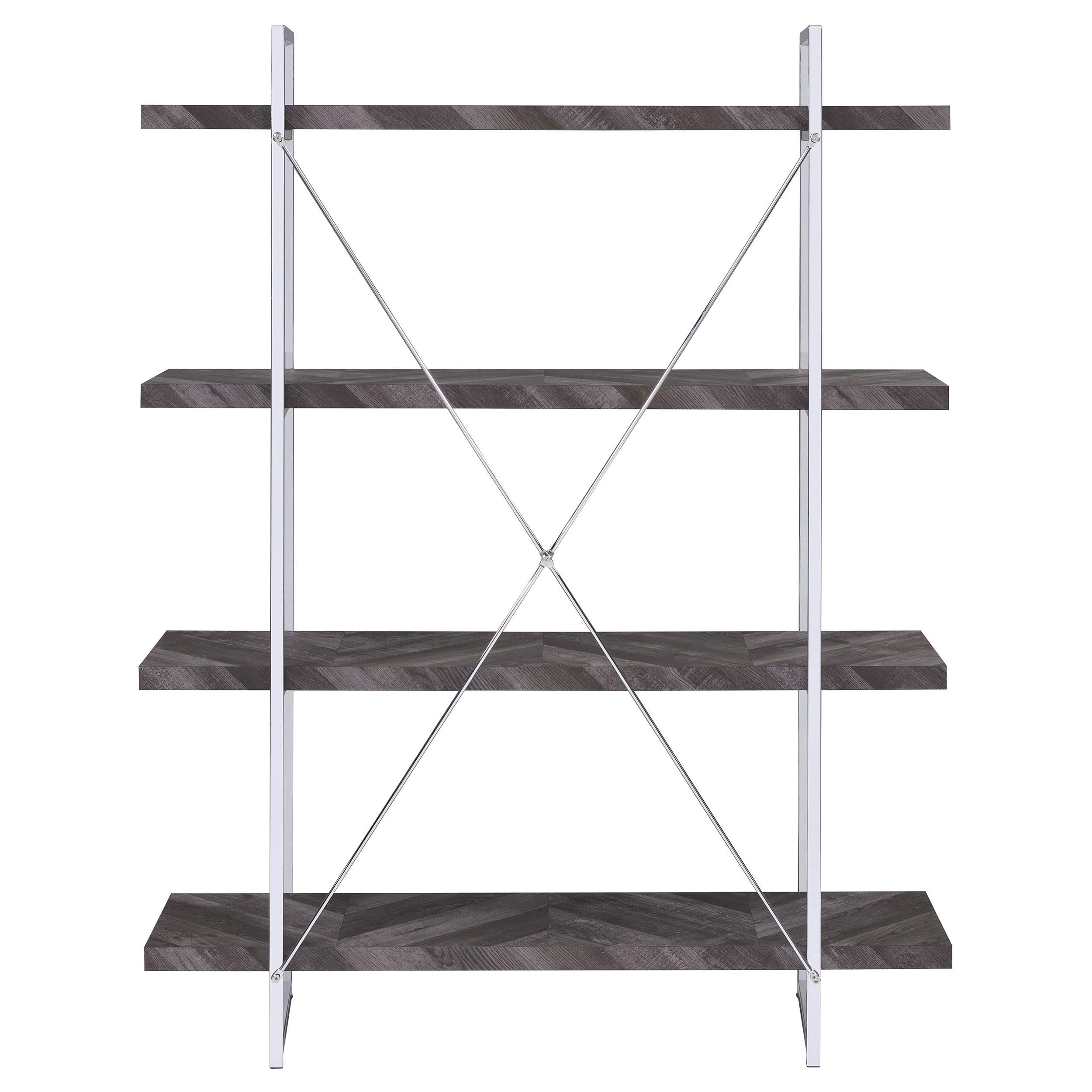  Coaster Furniture Grimma 802613 63-inch 4-shelf Bookshelf - Rustic Grey and Chrome IMAGE 6