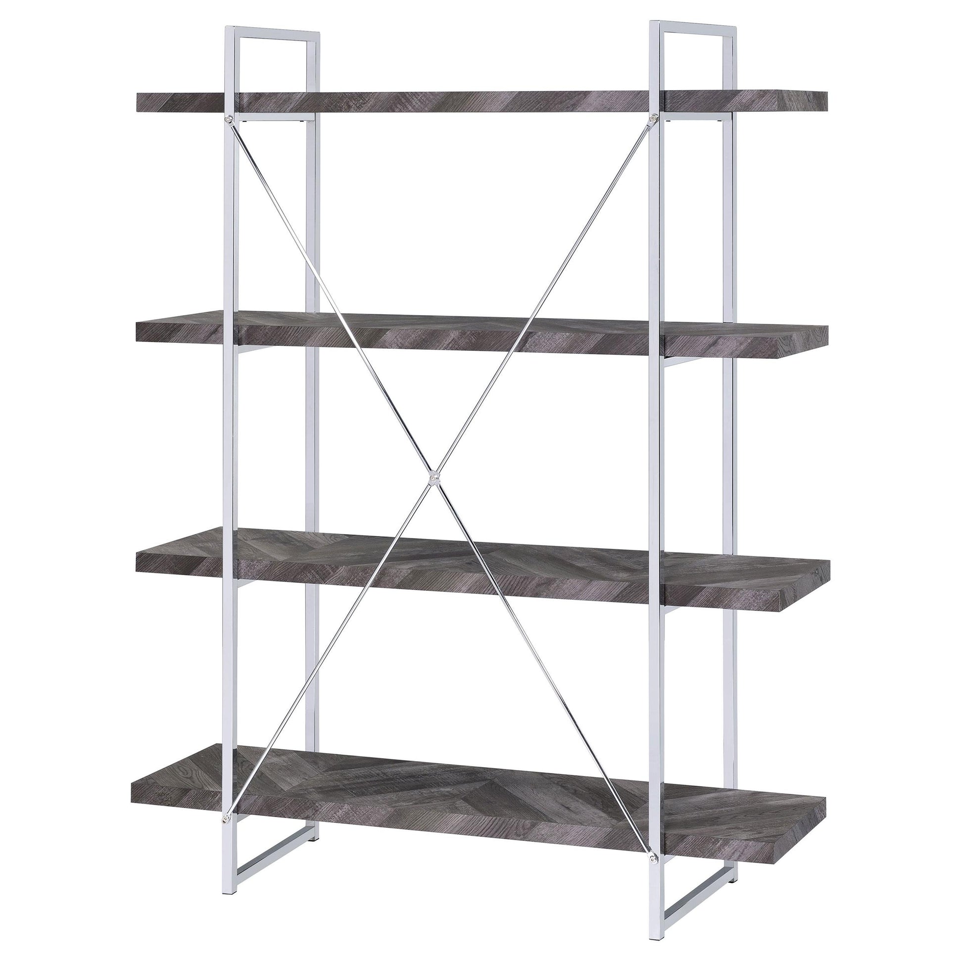 Coaster Furniture Grimma 802613 63-inch 4-shelf Bookshelf - Rustic Grey and Chrome IMAGE 7