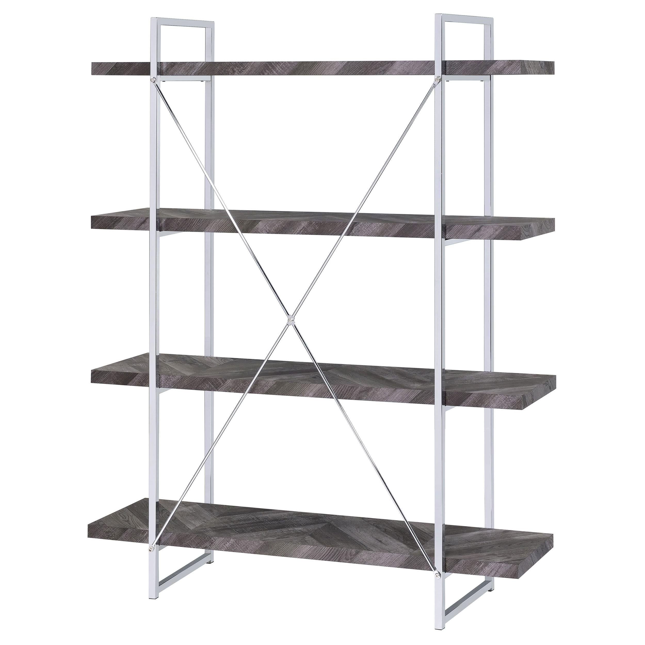  Coaster Furniture Grimma 802613 63-inch 4-shelf Bookshelf - Rustic Grey and Chrome IMAGE 7
