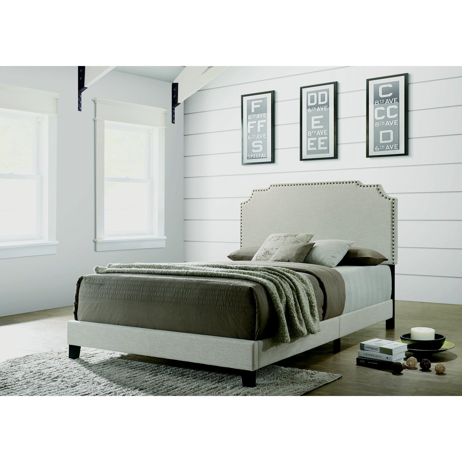  Size_King  -- Tamarac 310061KE Upholstered Eastern King Panel Bed - Beige IMAGE 4