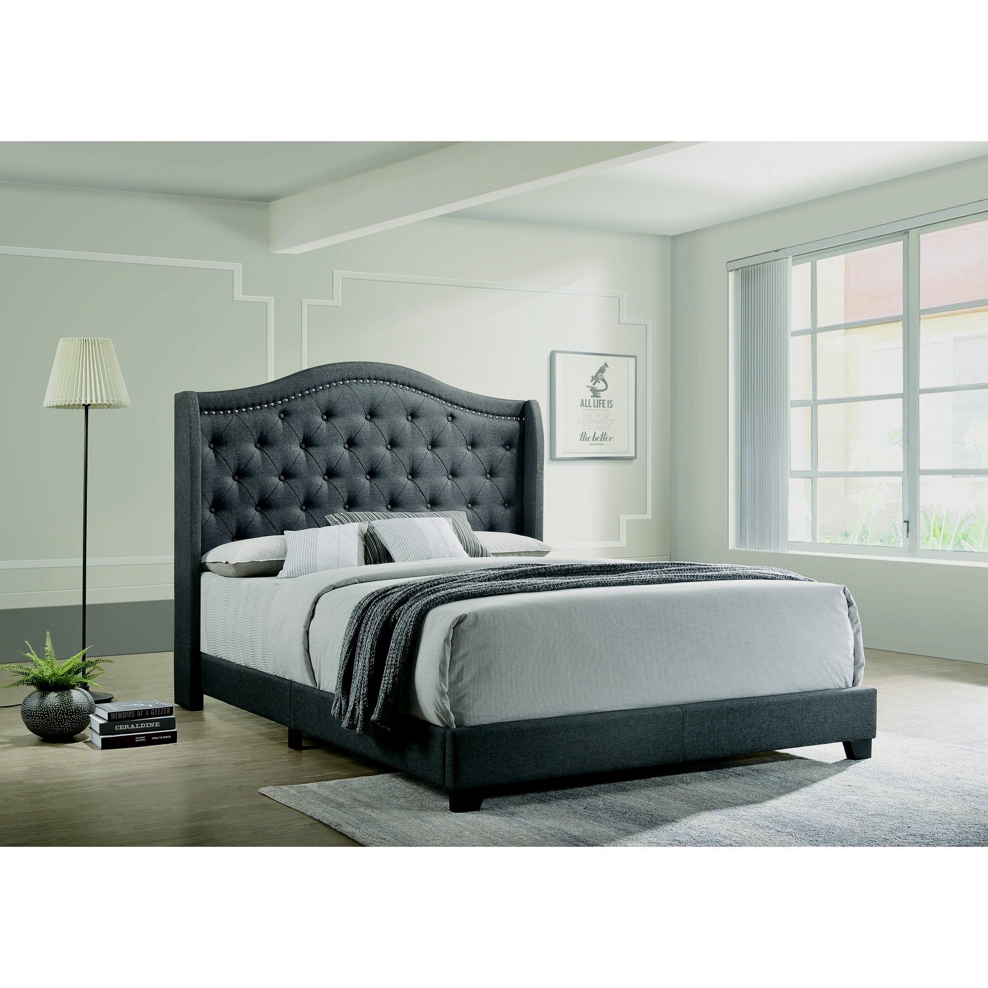  Size_Queen  -- Sonoma 310072Q Upholstered Queen Wingback Bed - Grey IMAGE 4