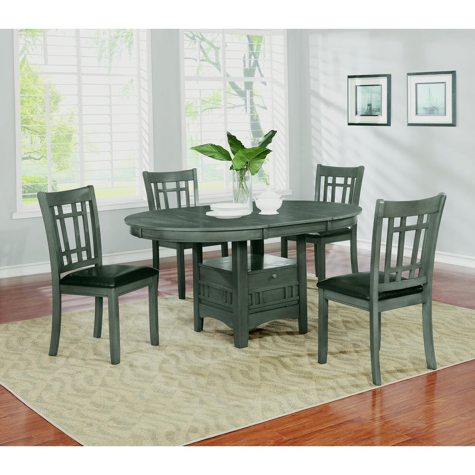  Coaster Furniture Lavon 108211 Oval 60-inch Extension Leaf Dining Table - Medium Grey IMAGE 4