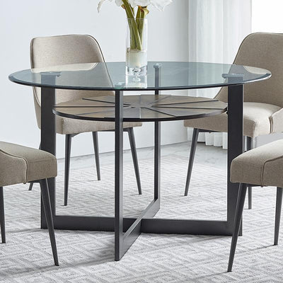  Steve Silver Furniture Round Olson Dining Table with Glass Top and Pedestal Base OS480DB/OS480GT IMAGE 1