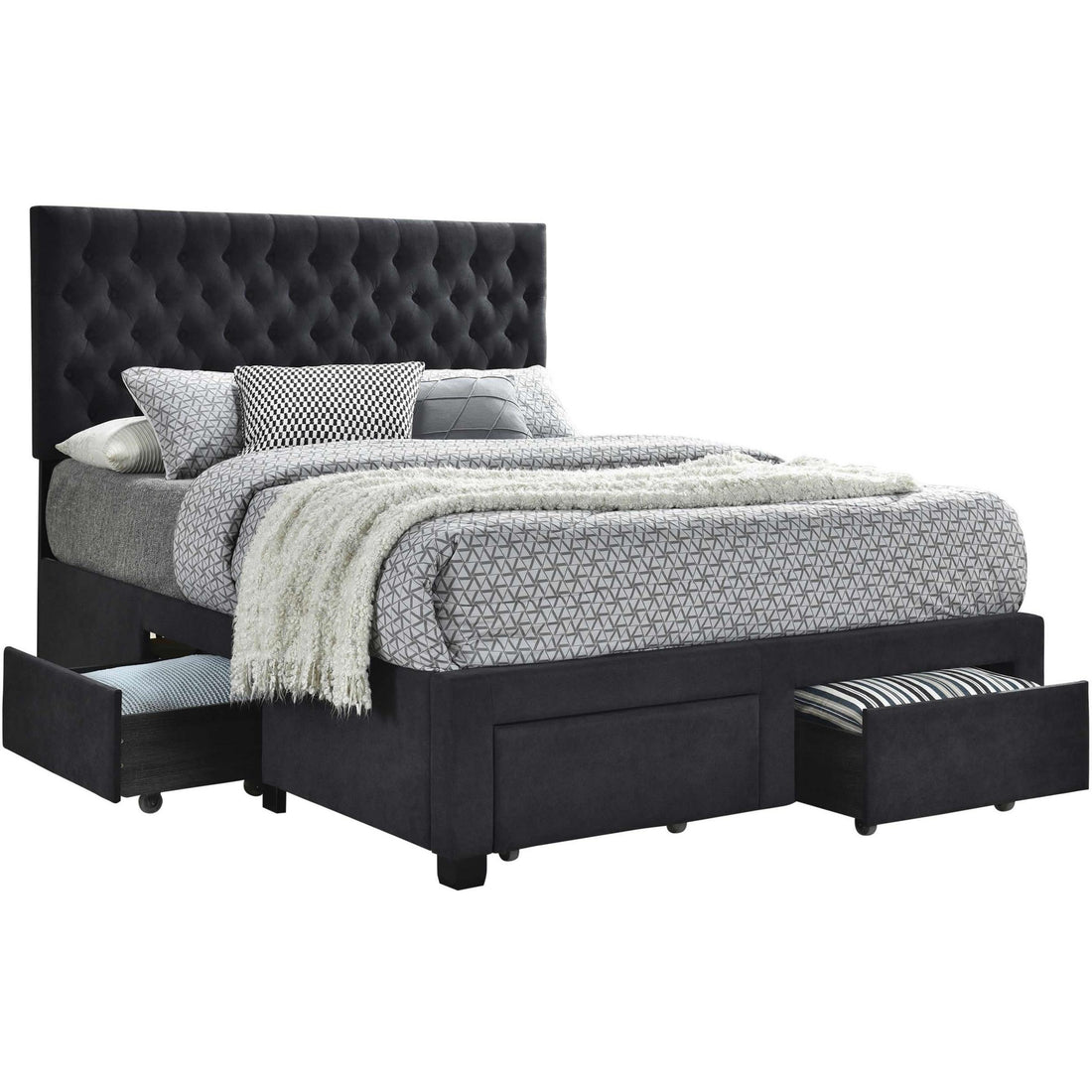  Size_Queen  -- Soledad Upholstered Panel Bed with Storage IMAGE 1