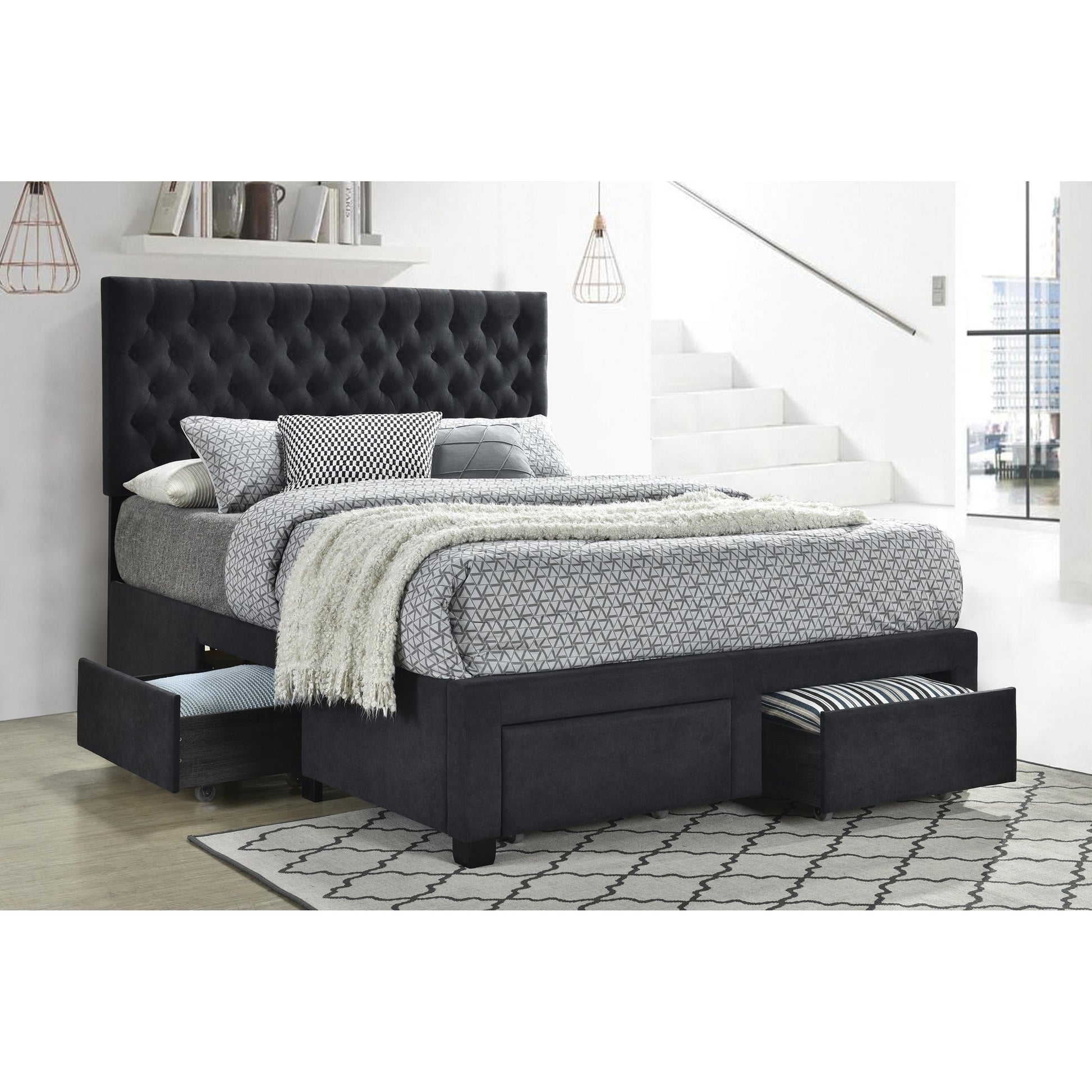  Size_Queen  -- Soledad Upholstered Panel Bed with Storage IMAGE 2