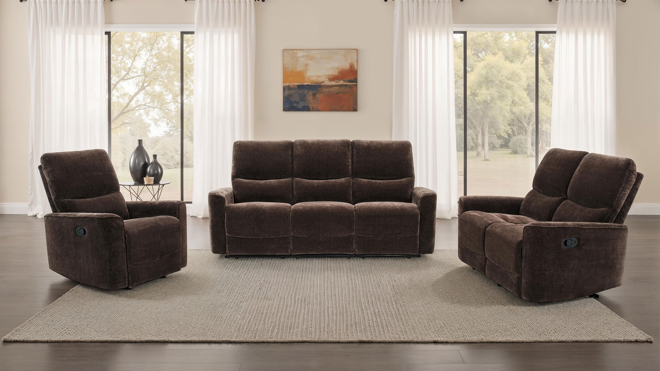 Coaster Furniture - 609571-S3 Reclining Sofa Set Dark Brown