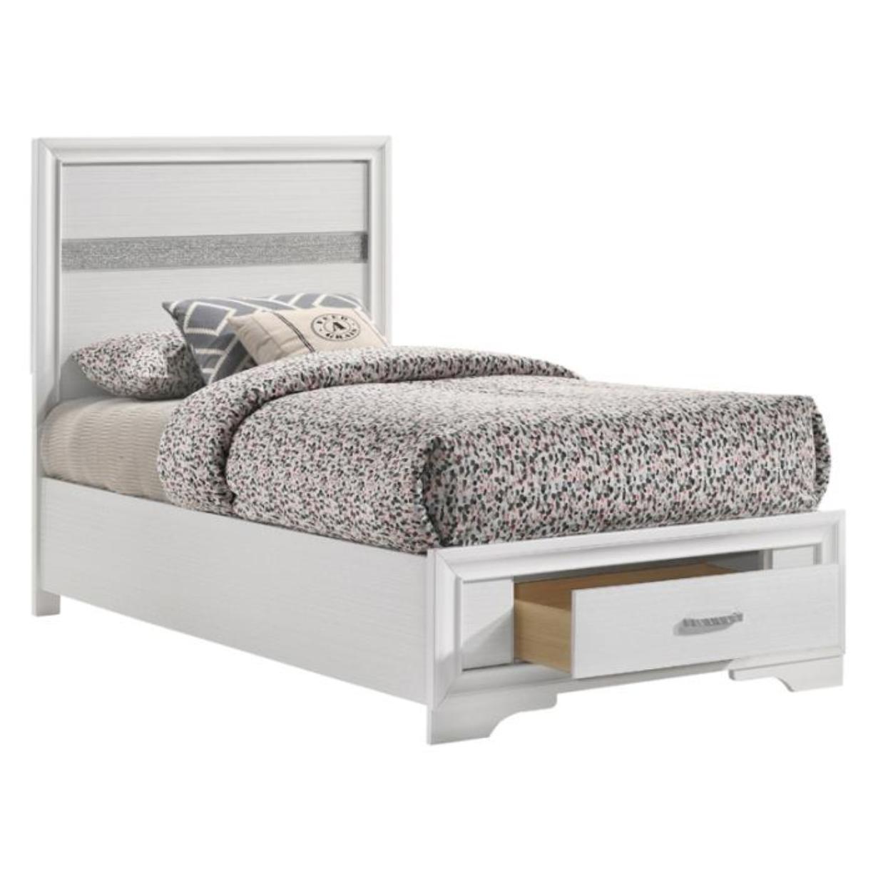  Size_Twin  -- Miranda 205111T 51-inch Wood Twin Storage Panel Bed - White IMAGE 1