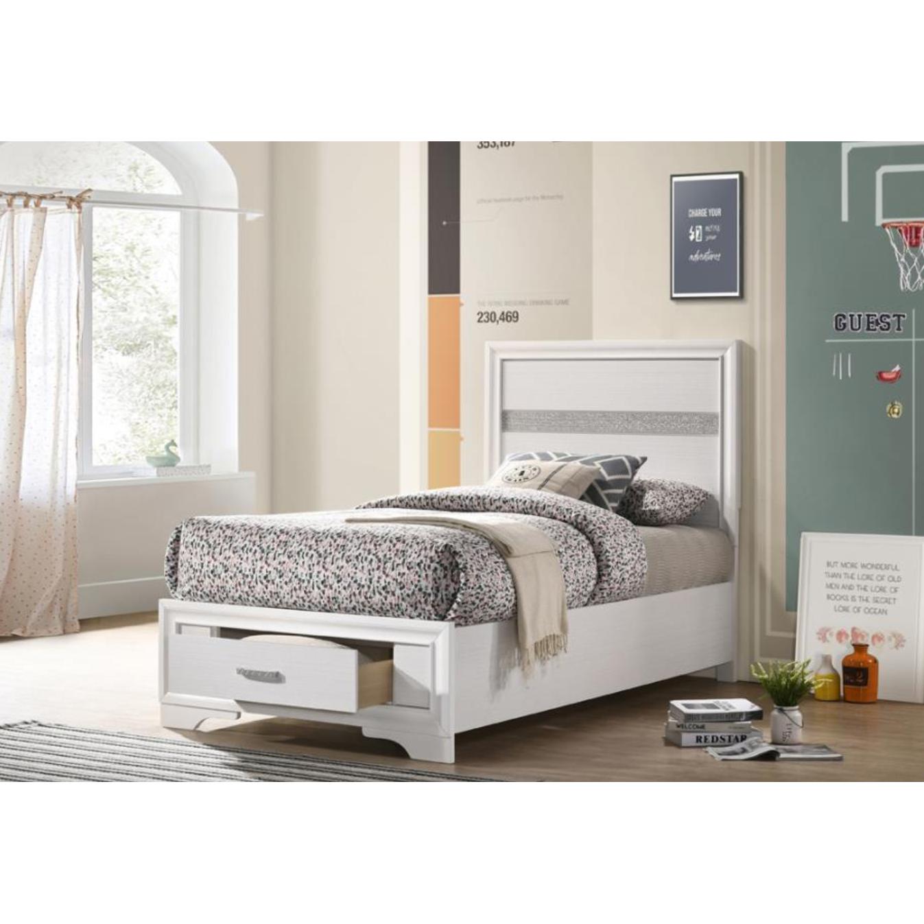  Size_Twin  -- Miranda 205111T 51-inch Wood Twin Storage Panel Bed - White IMAGE 8