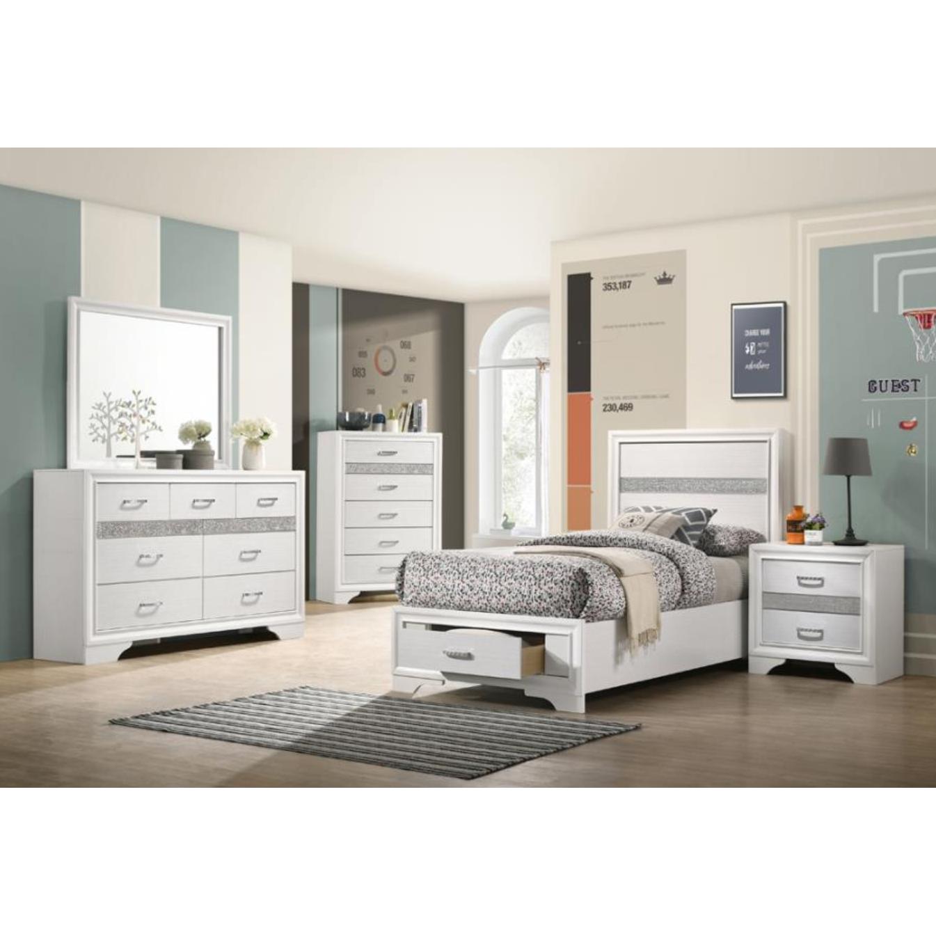  Size_Twin  -- Miranda 205111T 51-inch Wood Twin Storage Panel Bed - White IMAGE 9