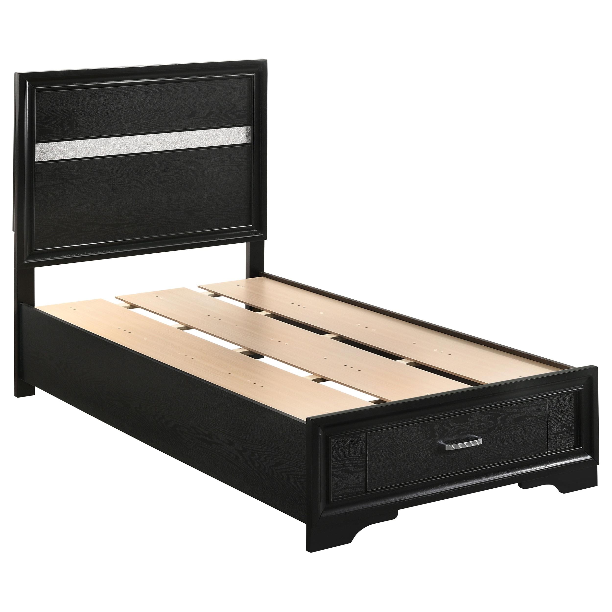  Size_Twin  -- Miranda 206361T 51-inch Wood Twin Storage Panel Bed - Black IMAGE 1