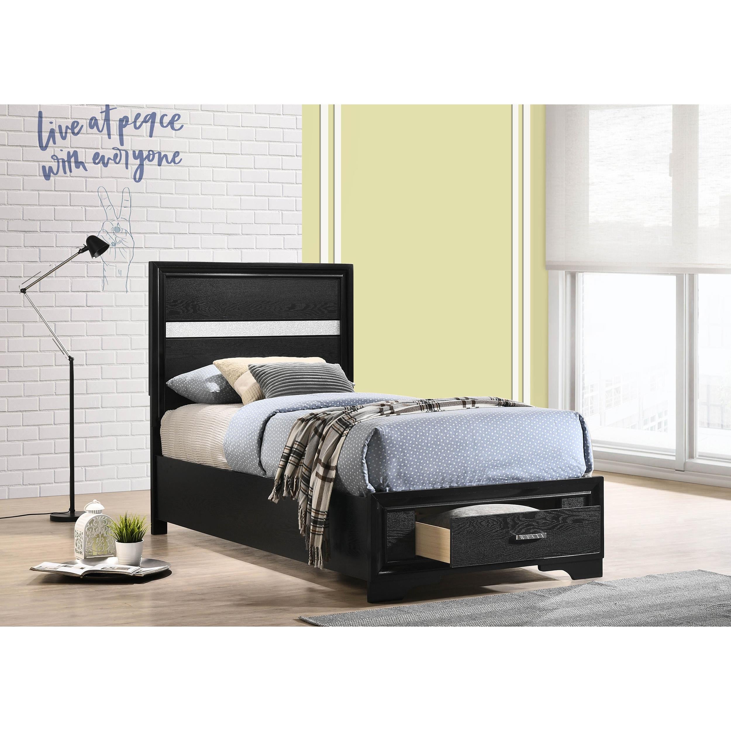  Size_Twin  -- Miranda 206361T 51-inch Wood Twin Storage Panel Bed - Black IMAGE 10