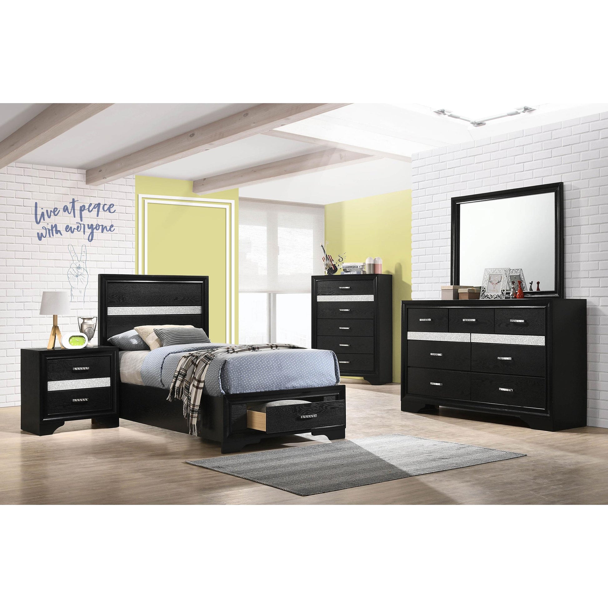  Size_Twin  -- Miranda 206361T 51-inch Wood Twin Storage Panel Bed - Black IMAGE 11