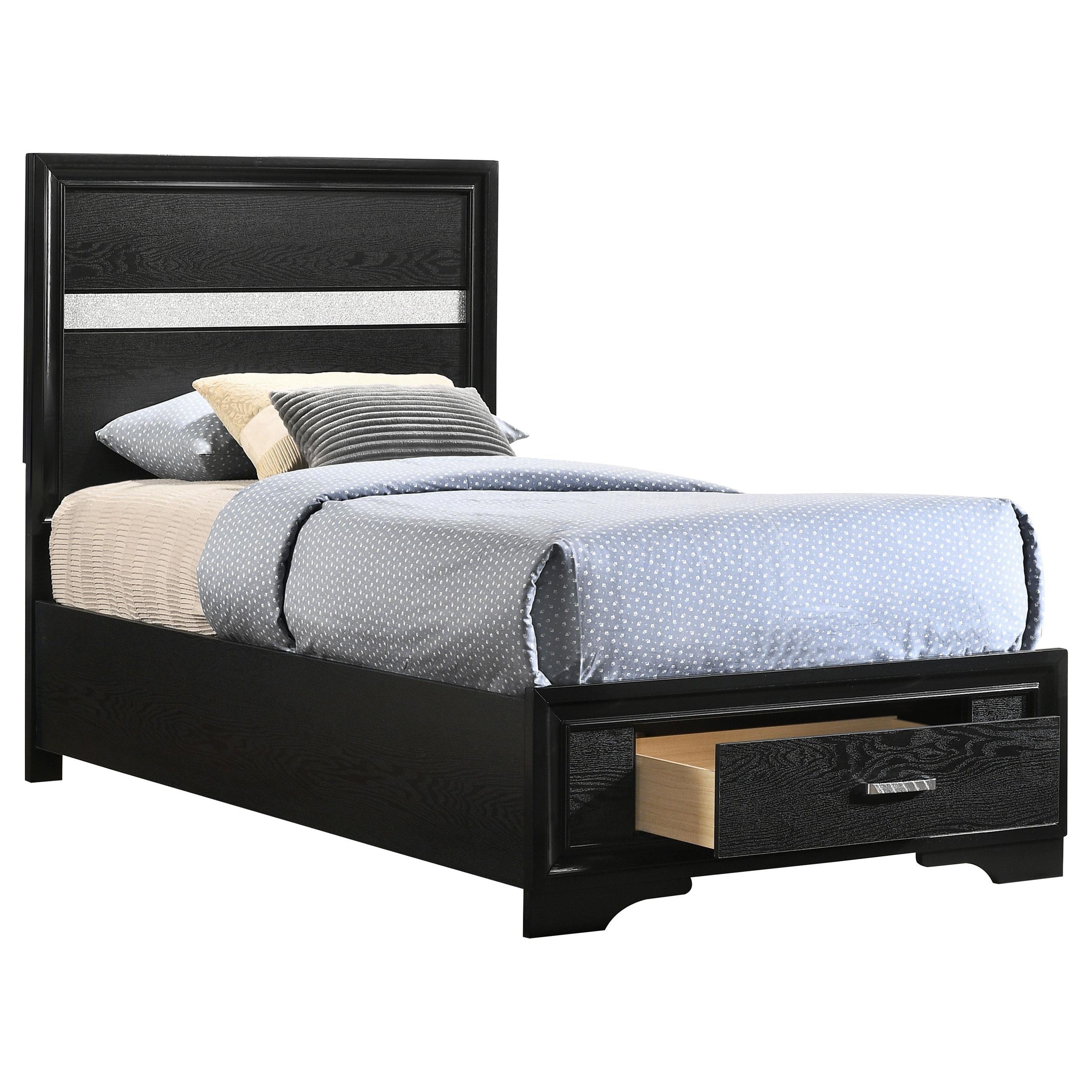 Size_Twin  -- Miranda 206361T 51-inch Wood Twin Storage Panel Bed - Black IMAGE 2