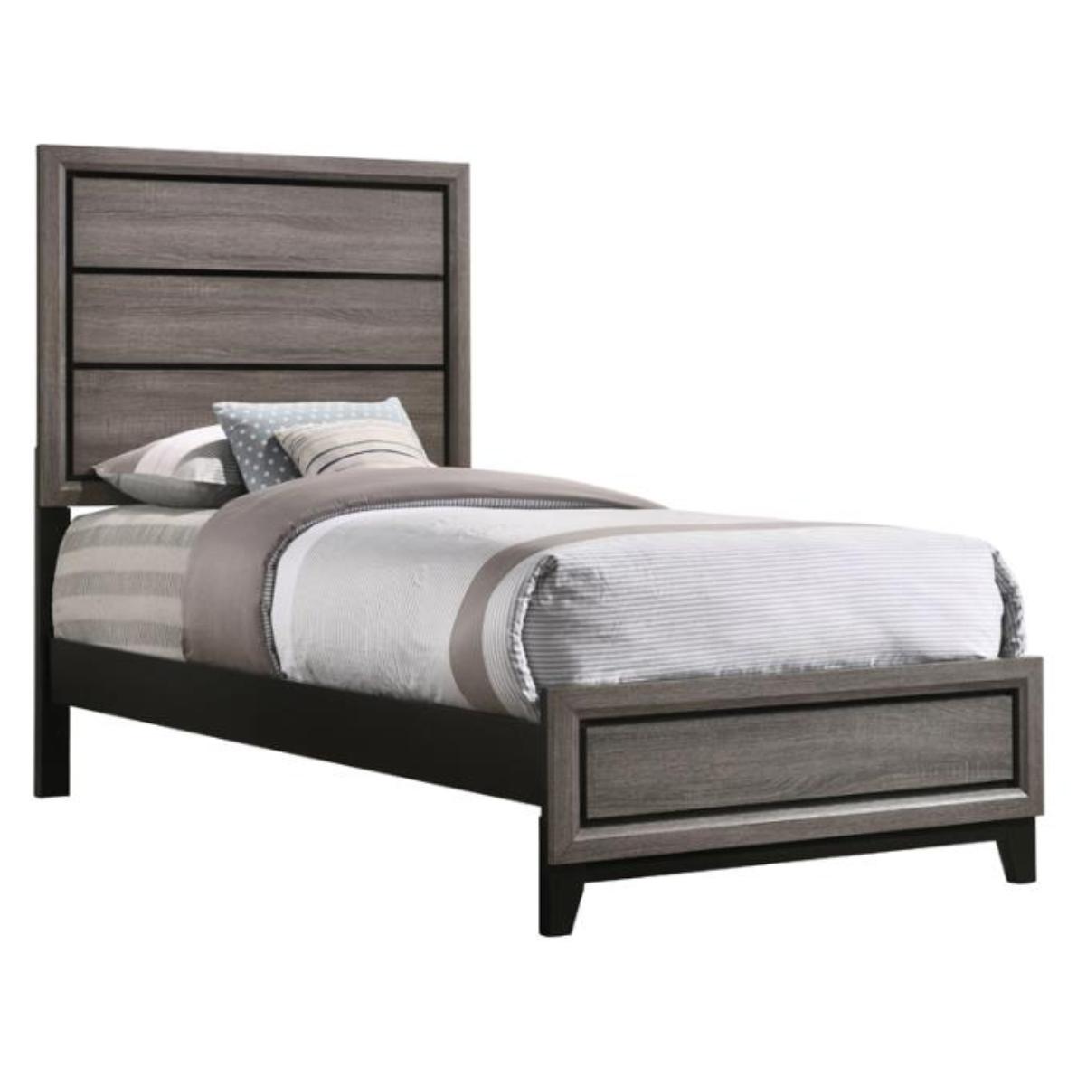  Size_Twin  -- Watson 212421T Wood Twin Panel Bed - Grey Oak IMAGE 1