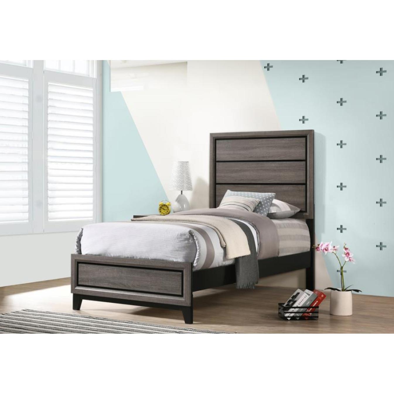  Size_Twin  -- Watson 212421T Wood Twin Panel Bed - Grey Oak IMAGE 5