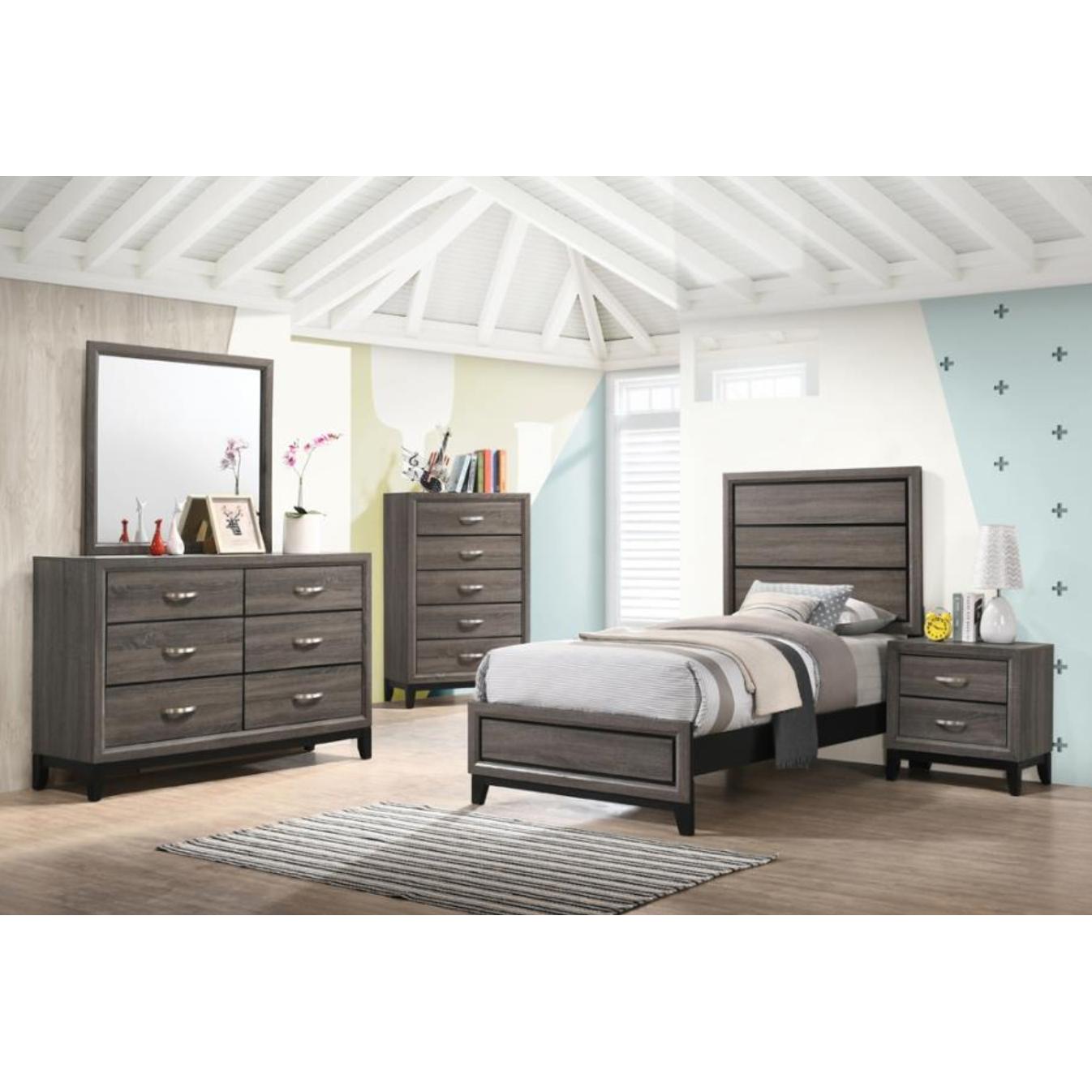  Size_Twin  -- Watson 212421T Wood Twin Panel Bed - Grey Oak IMAGE 6