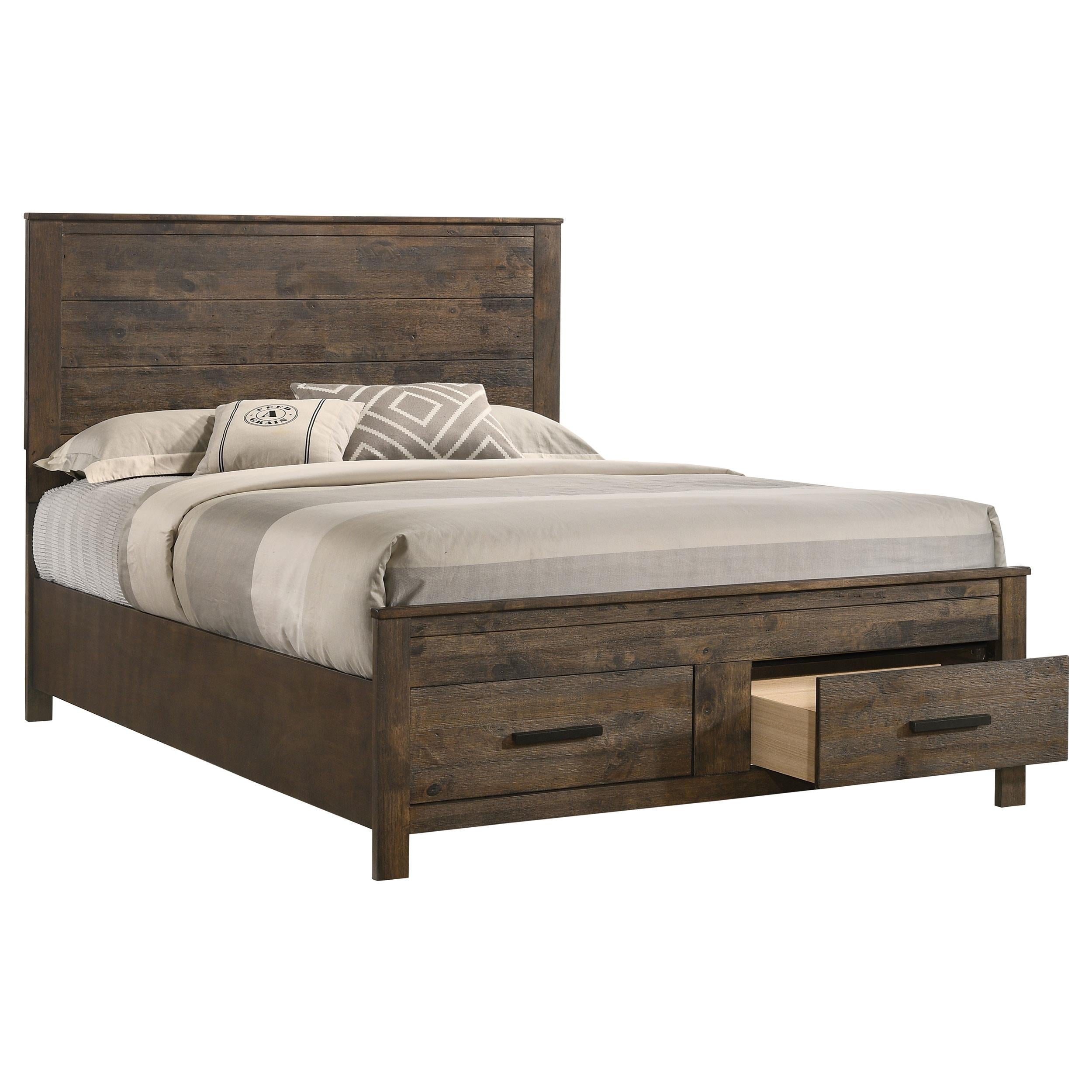  Size_Queen  -- Woodmont 222631Q Wood Queen Storage Panel Bed - Rustic Golden Brown IMAGE 2