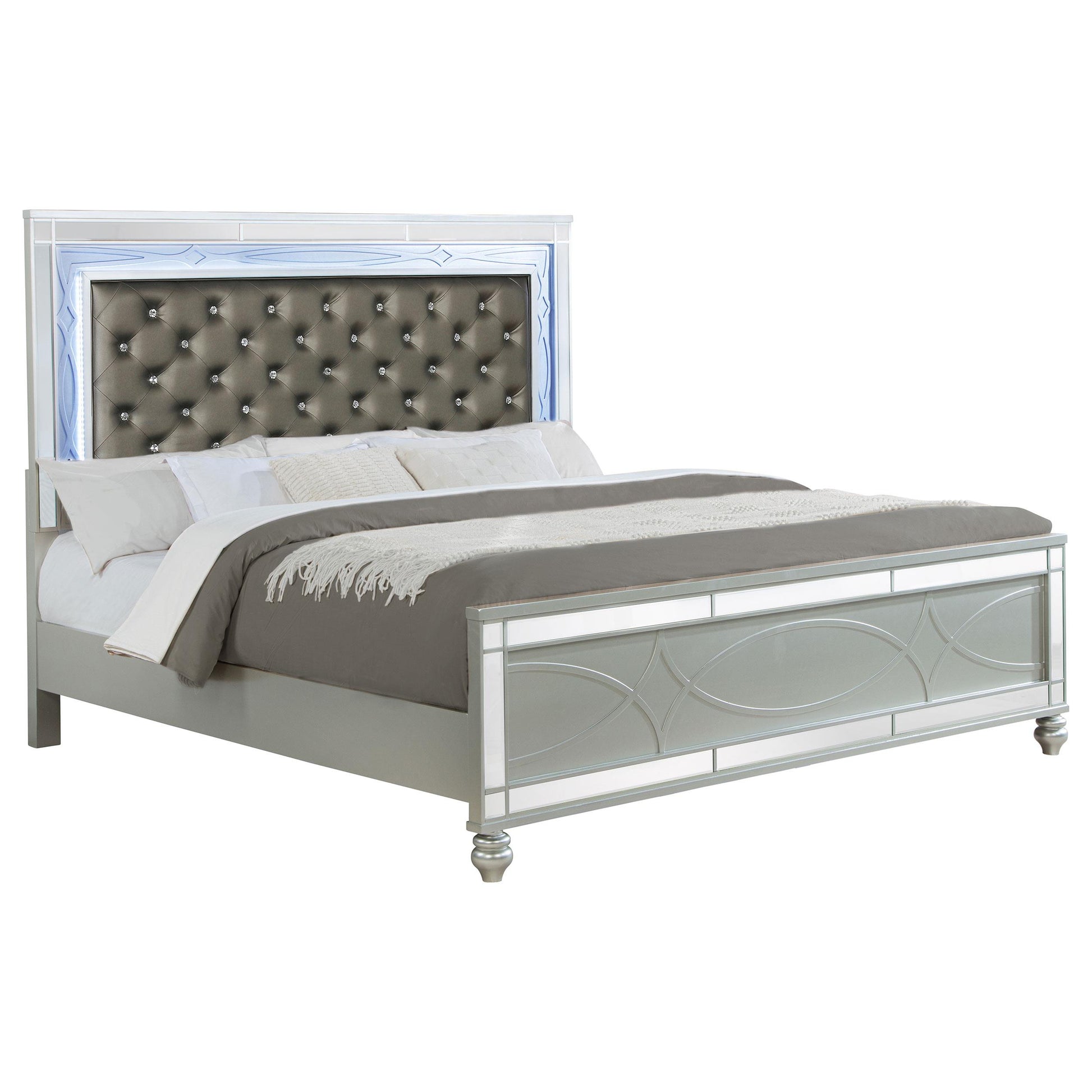  Size_King  -- Gunnison 223211KE Wood Eastern King LED Panel Bed - Silver Metallic IMAGE 2
