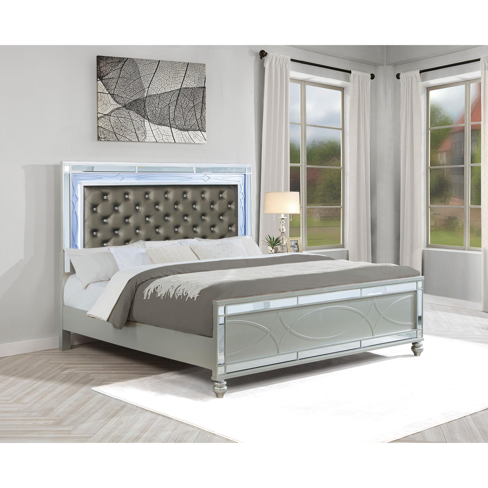  Size_King  -- Gunnison 223211KE Wood Eastern King LED Panel Bed - Silver Metallic IMAGE 4