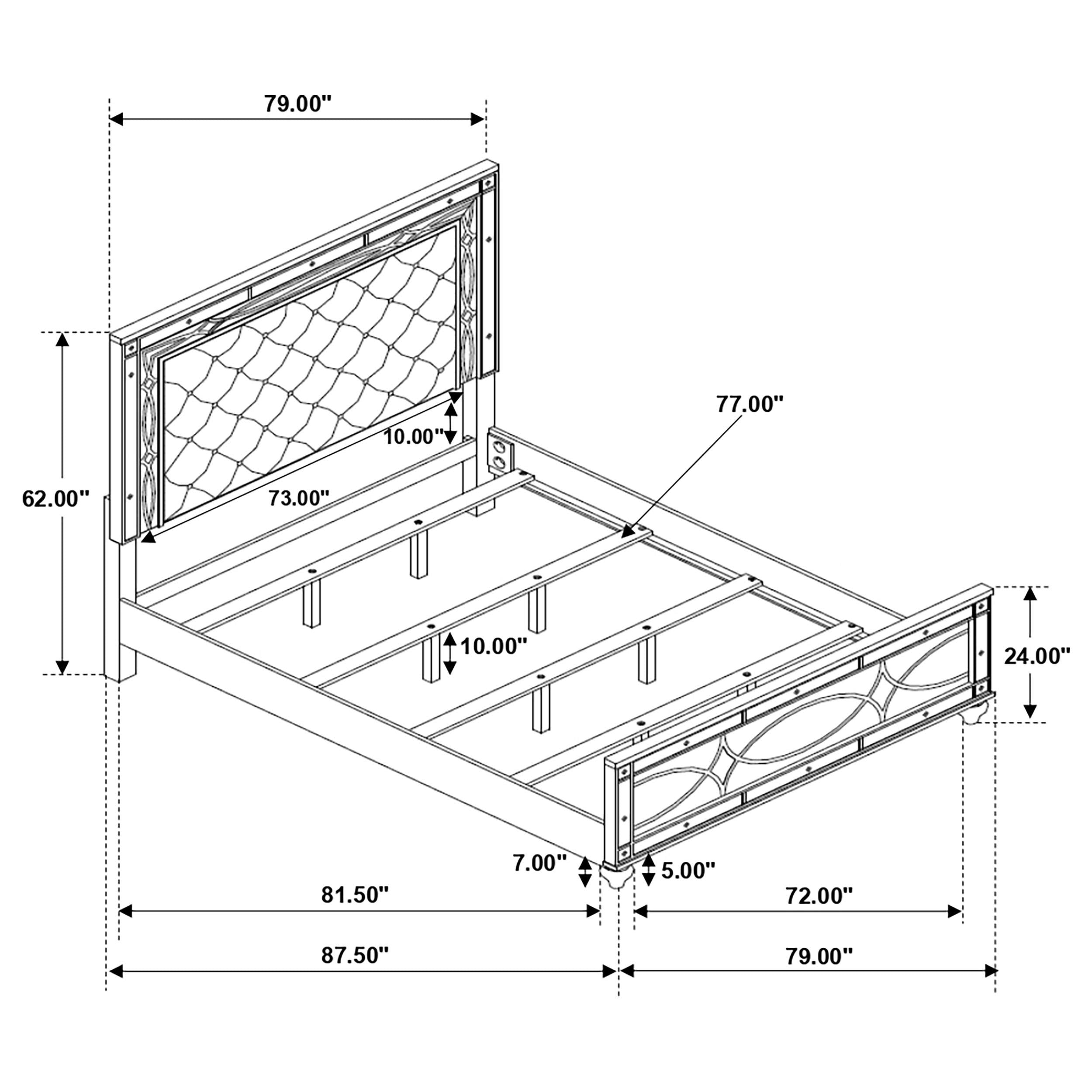  Size_King  -- Gunnison 223211KE Wood Eastern King LED Panel Bed - Silver Metallic IMAGE 5