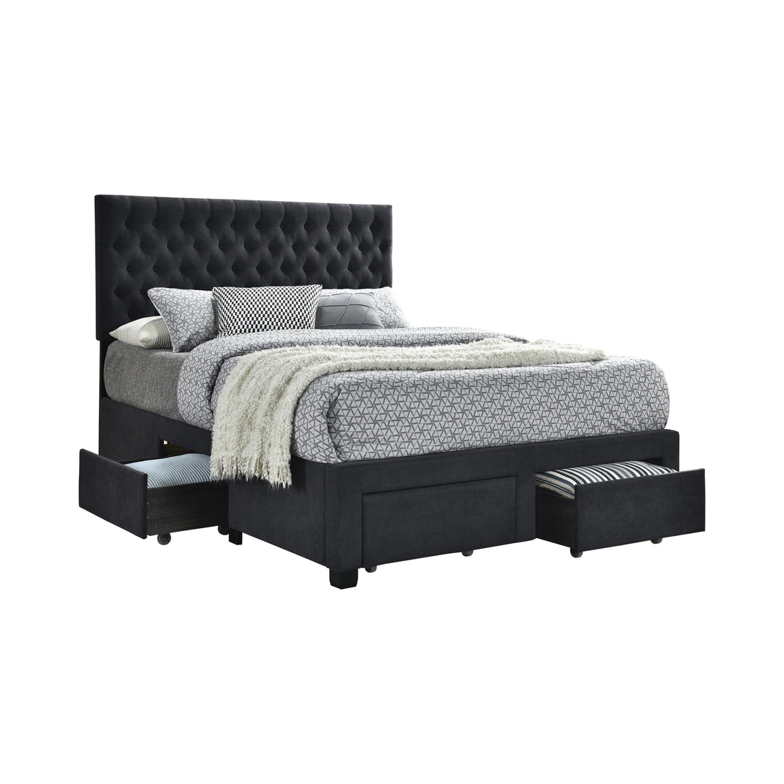  Size_Queen  -- Soledad Upholstered Panel Bed with Storage IMAGE 1