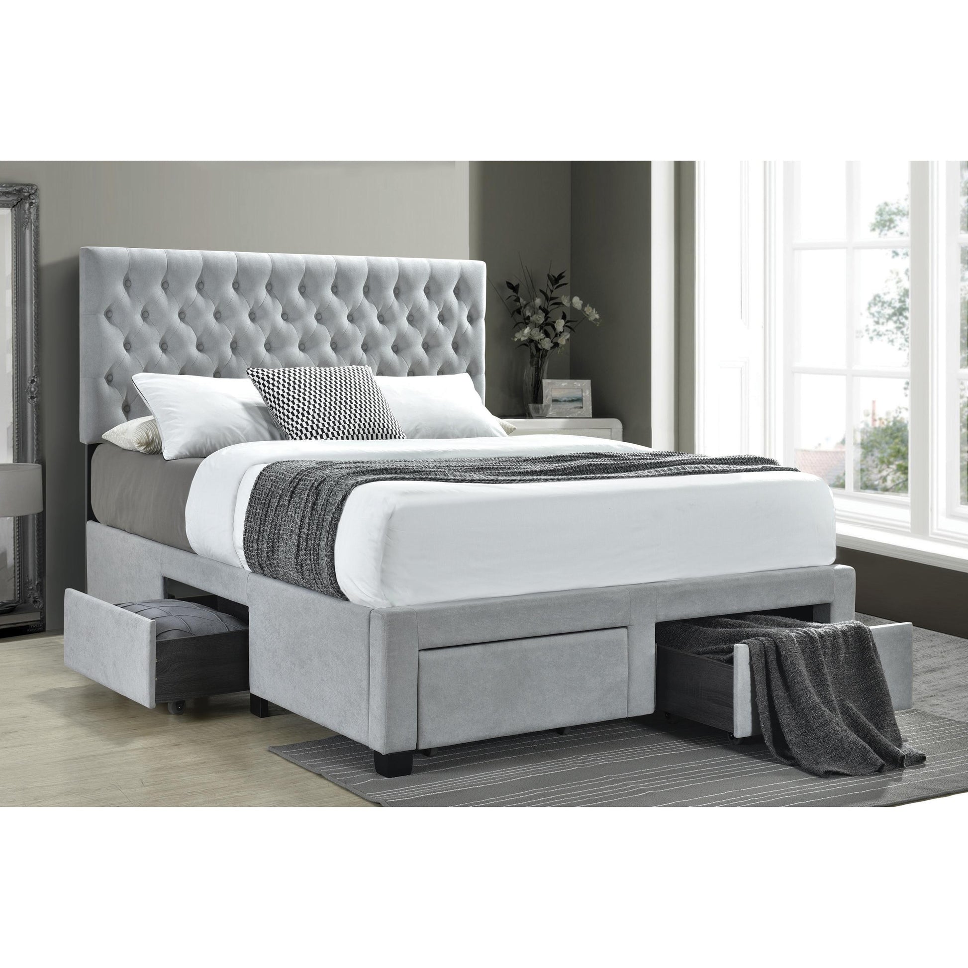  Size_King  -- Soledad 305878KE Upholstered Eastern King Storage Bed - Light Grey IMAGE 2