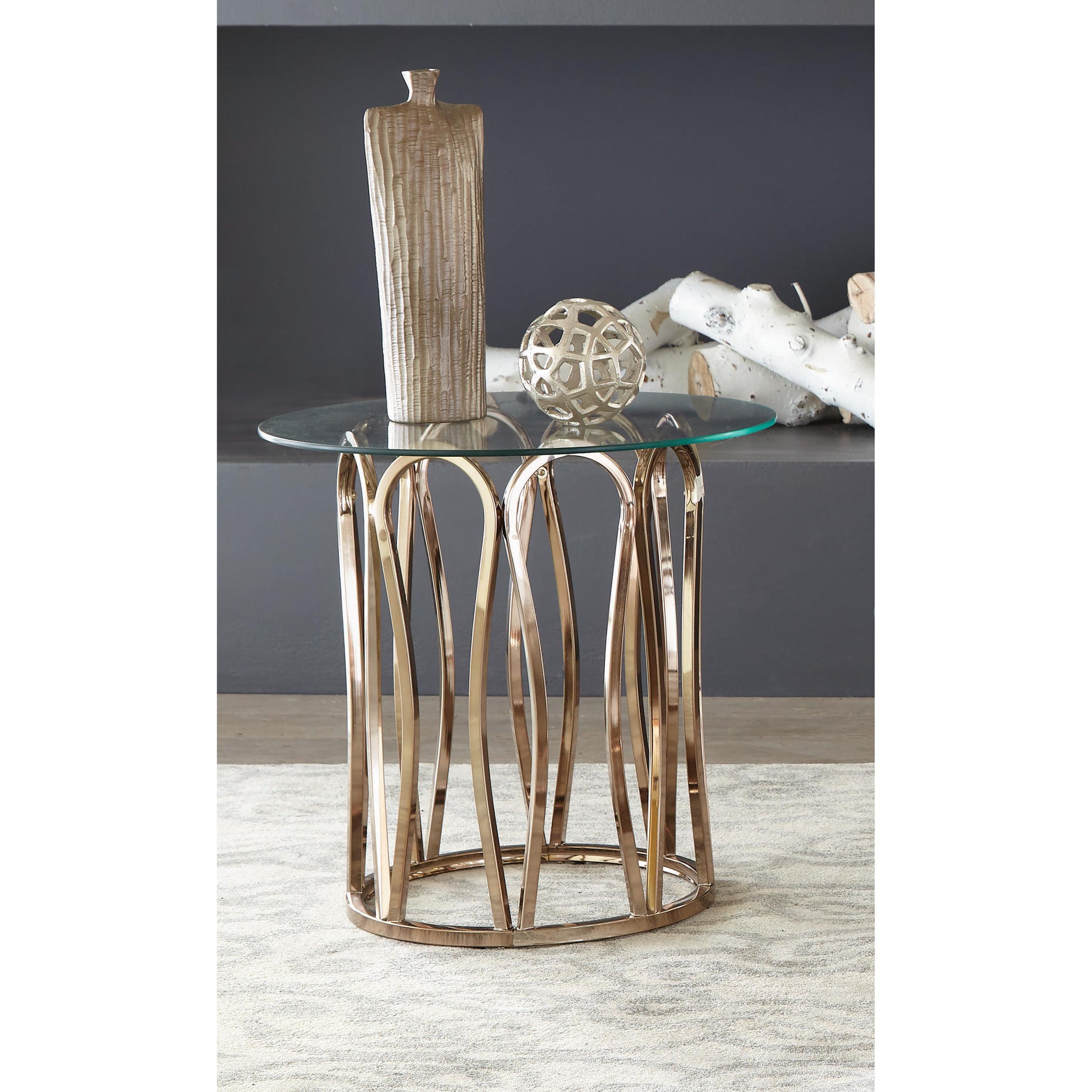  Coaster Furniture Monett 708057 Round Glass Top Side End Table - Chocolate Chrome IMAGE 3