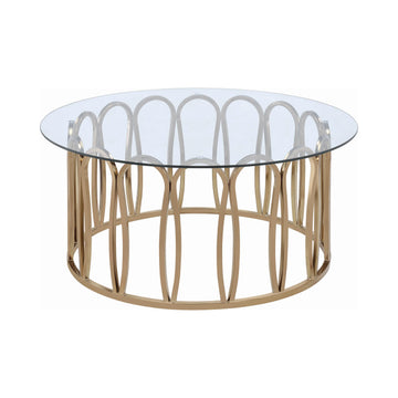  Coaster Furniture Monett 708058 Round Glass Top Coffee Table - Chocolate Chrome IMAGE 1