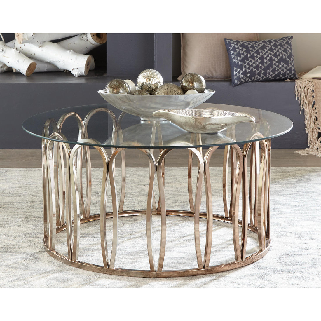  Coaster Furniture Monett 708058 Round Glass Top Coffee Table - Chocolate Chrome IMAGE 1