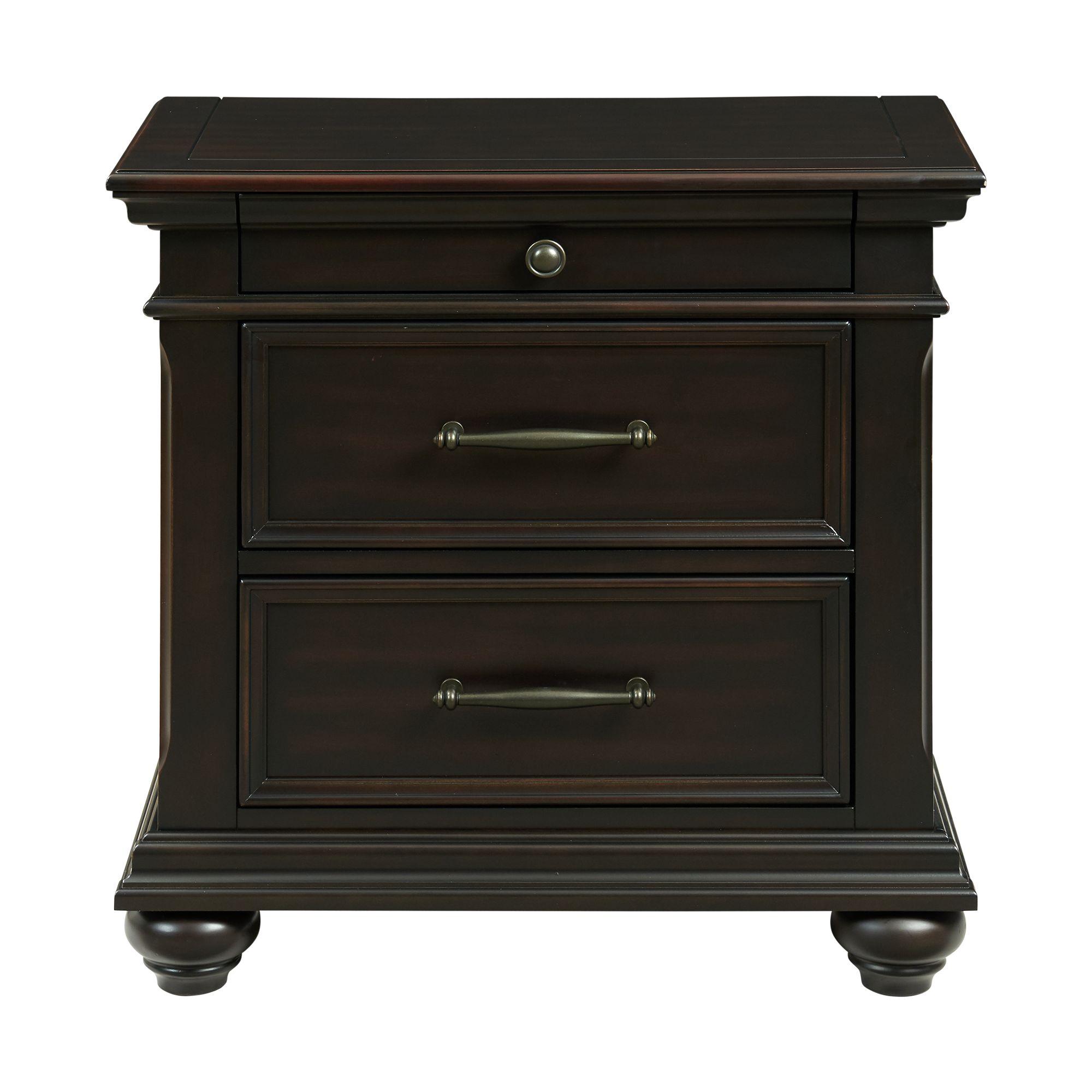  Elements International Slater SR800NS 3-Drawer Nightstand with USB Ports - Black IMAGE 2