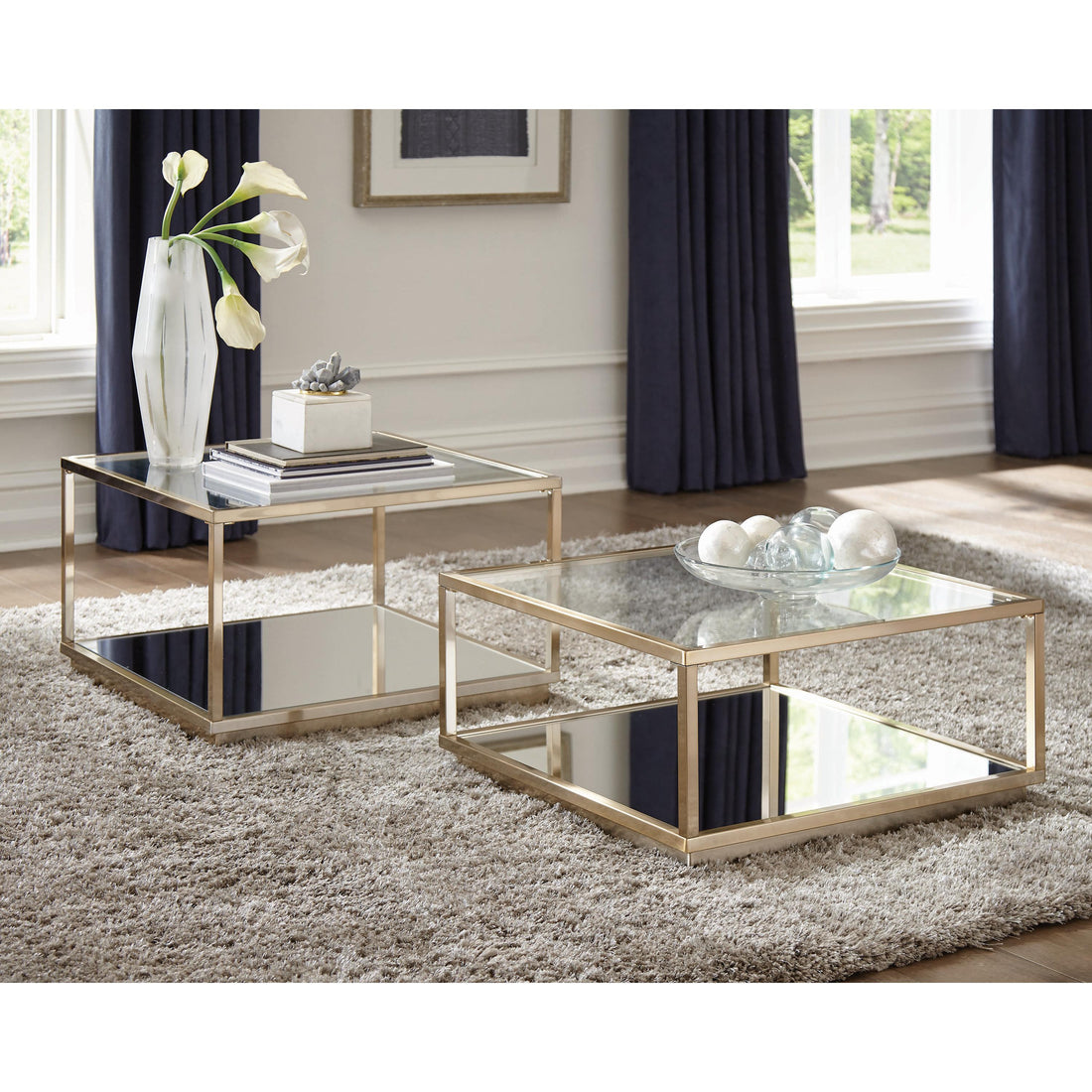  Coaster Furniture Renee 722660 2-piece Square Coffee Table Set - Rose Brass IMAGE 1