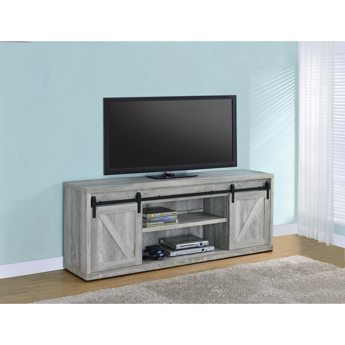  Coaster Furniture Brockton 723263 2-door Engineered Wood 71" TV Stand - Grey Driftwood IMAGE 1