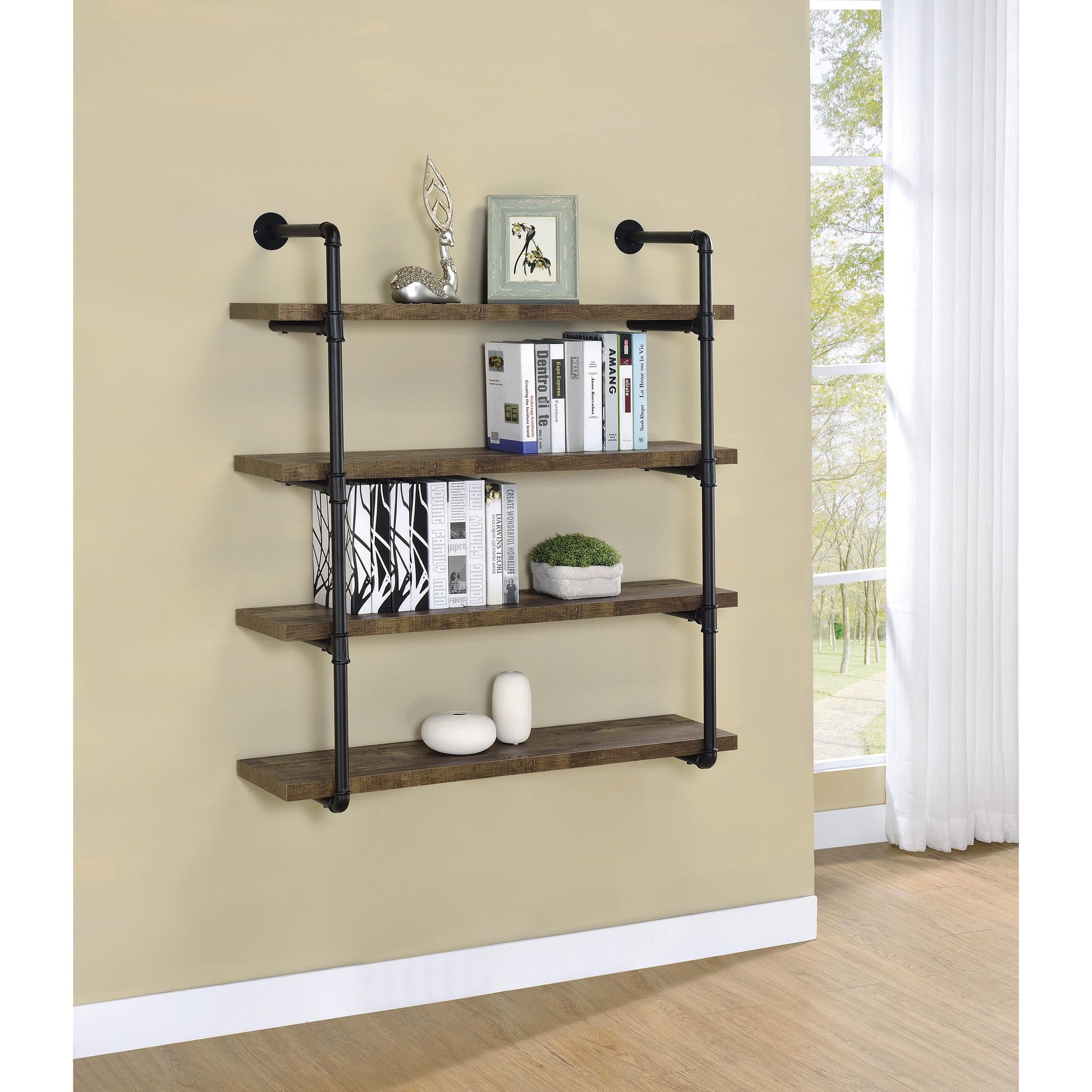  Coaster Furniture Elmcrest 804417 39-inch 4-shelf Wall Bookshelf - Rustic Oak IMAGE 6