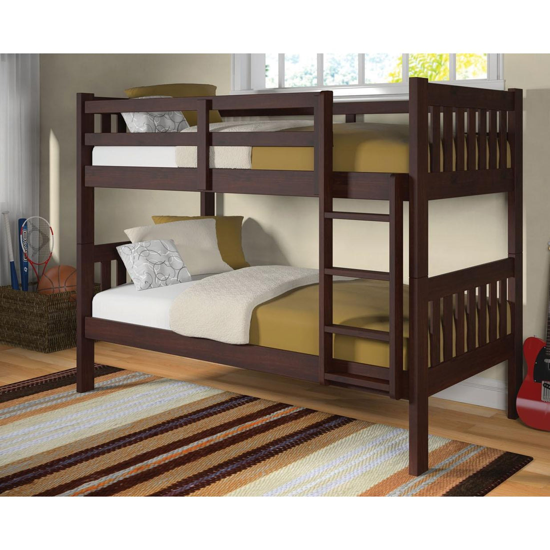  Donco Trading Company 1010-3TTCP Twin over Twin Mission Bunk Bed - Dark Cappuccino IMAGE 1