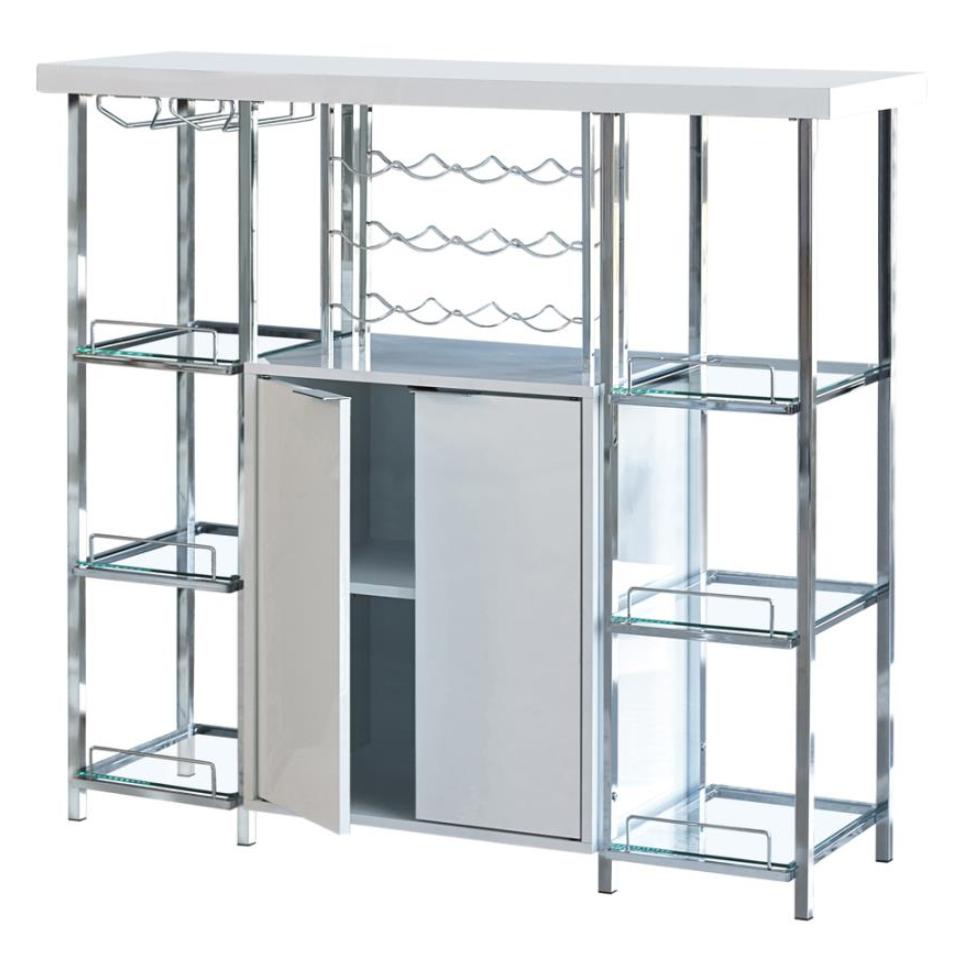  Coaster Furniture Gallimore 182757 2-door Bar Cabinet Wine Storage - White High Gloss IMAGE 1